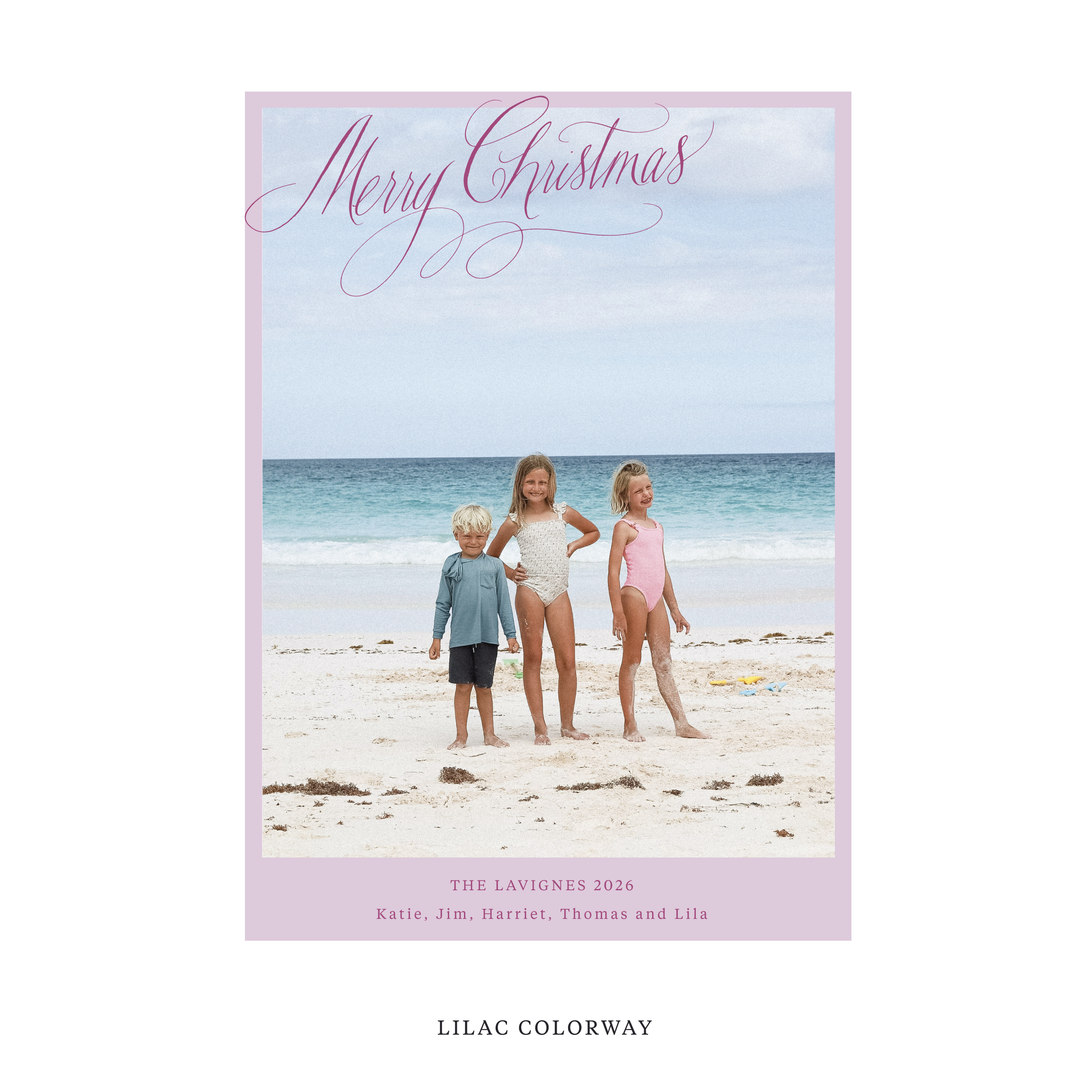 Celebrate the season with the Lavigne "Merry Christmas" Holiday Card by Stovall Collection. Featuring original hand-lettered artwork, this luxury personalized photo mount holiday card is available in 22 thoughtfully curated flat printing colorways.
