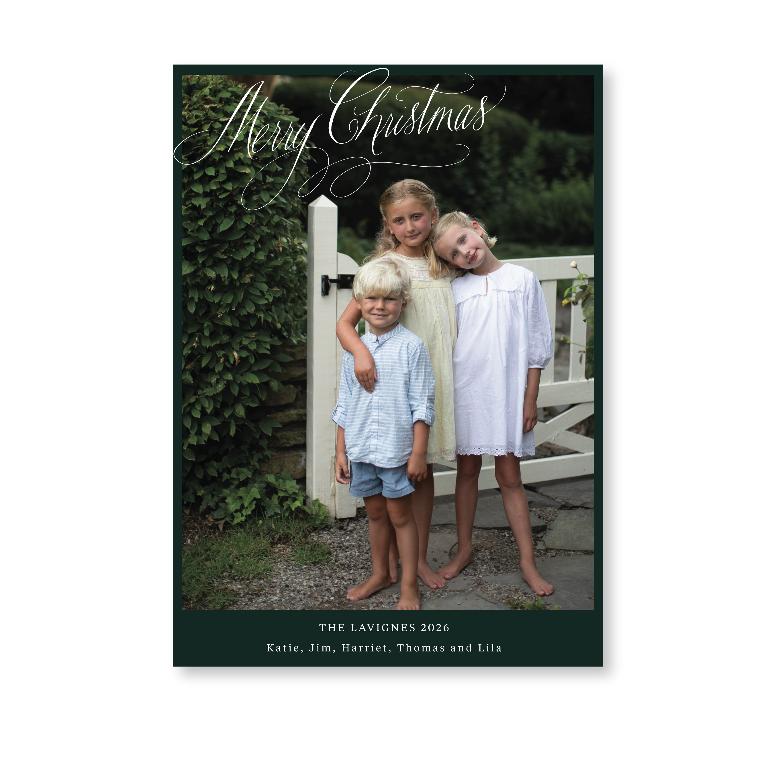 Celebrate the season with the Lavigne "Merry Christmas" Holiday Card by Stovall Collection. Featuring original hand-lettered artwork, this luxury personalized photo mount holiday card is available in 22 thoughtfully curated flat printing colorways.
