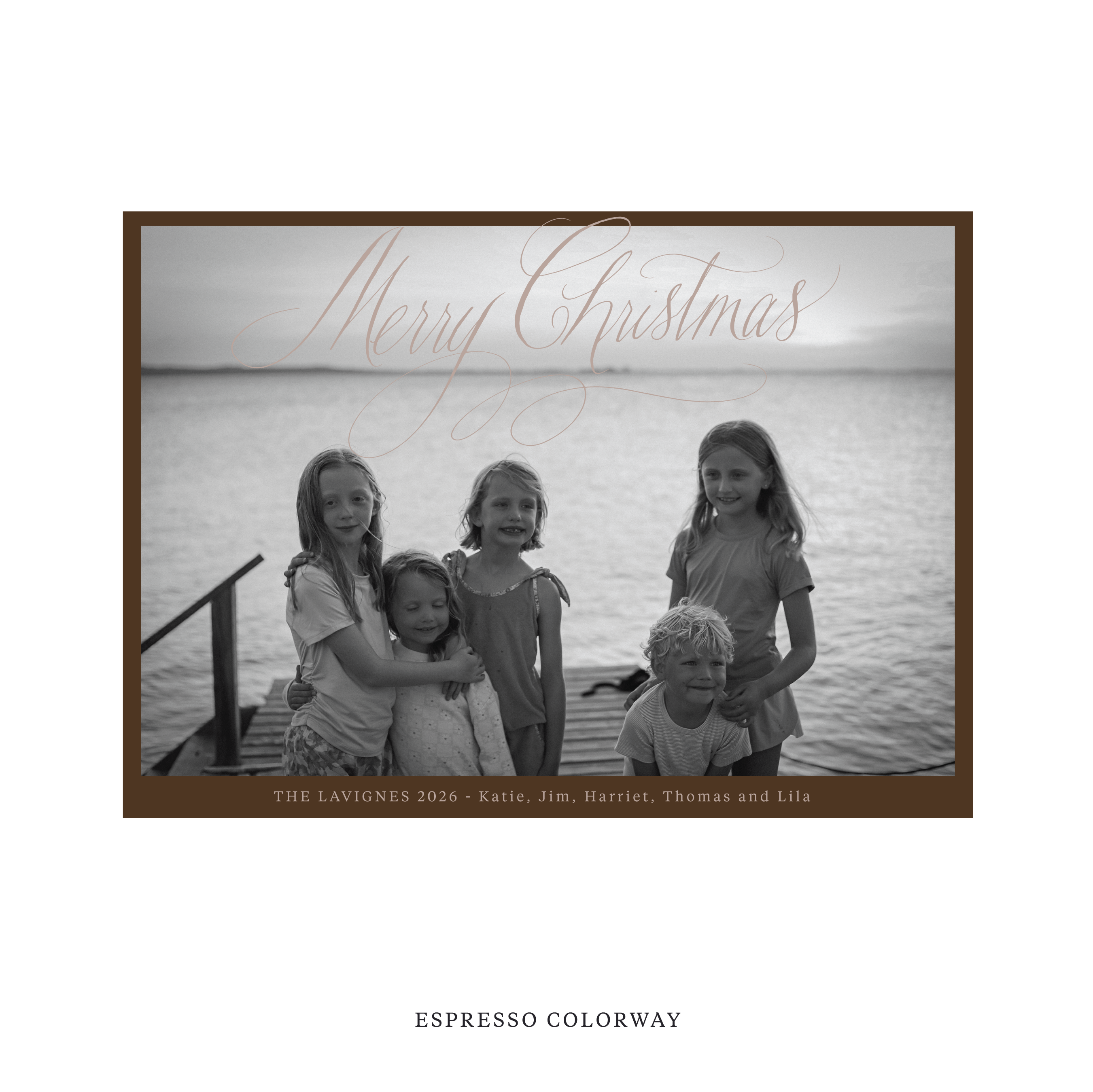 Celebrate the season with the Lavigne "Merry Christmas" Holiday Card by Stovall Collection. Featuring original hand-lettered artwork, this luxury personalized photo mount holiday card is available in 22 thoughtfully curated flat printing colorways.