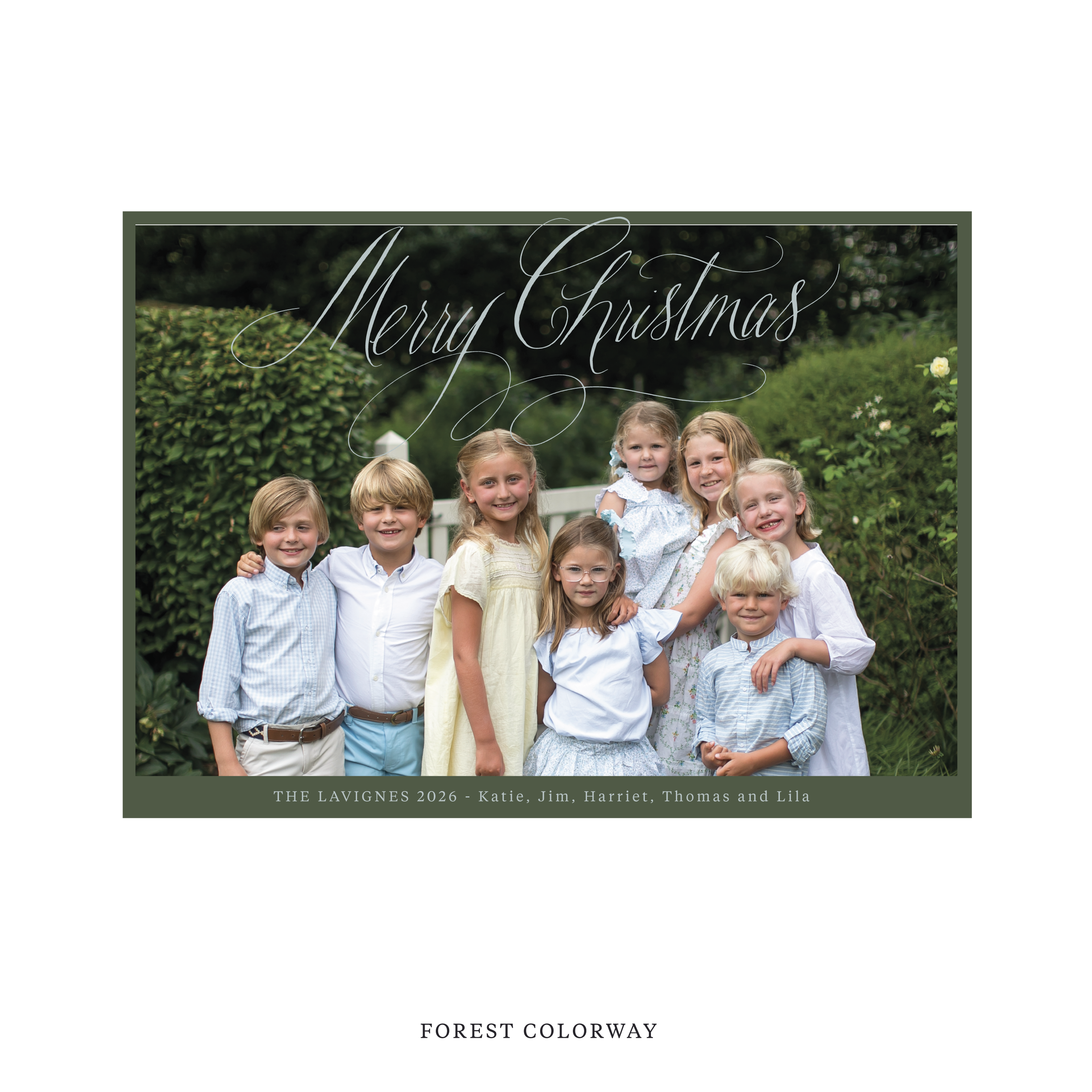 Celebrate the season with the Lavigne "Merry Christmas" Holiday Card by Stovall Collection. Featuring original hand-lettered artwork, this luxury personalized photo mount holiday card is available in 22 thoughtfully curated flat printing colorways.