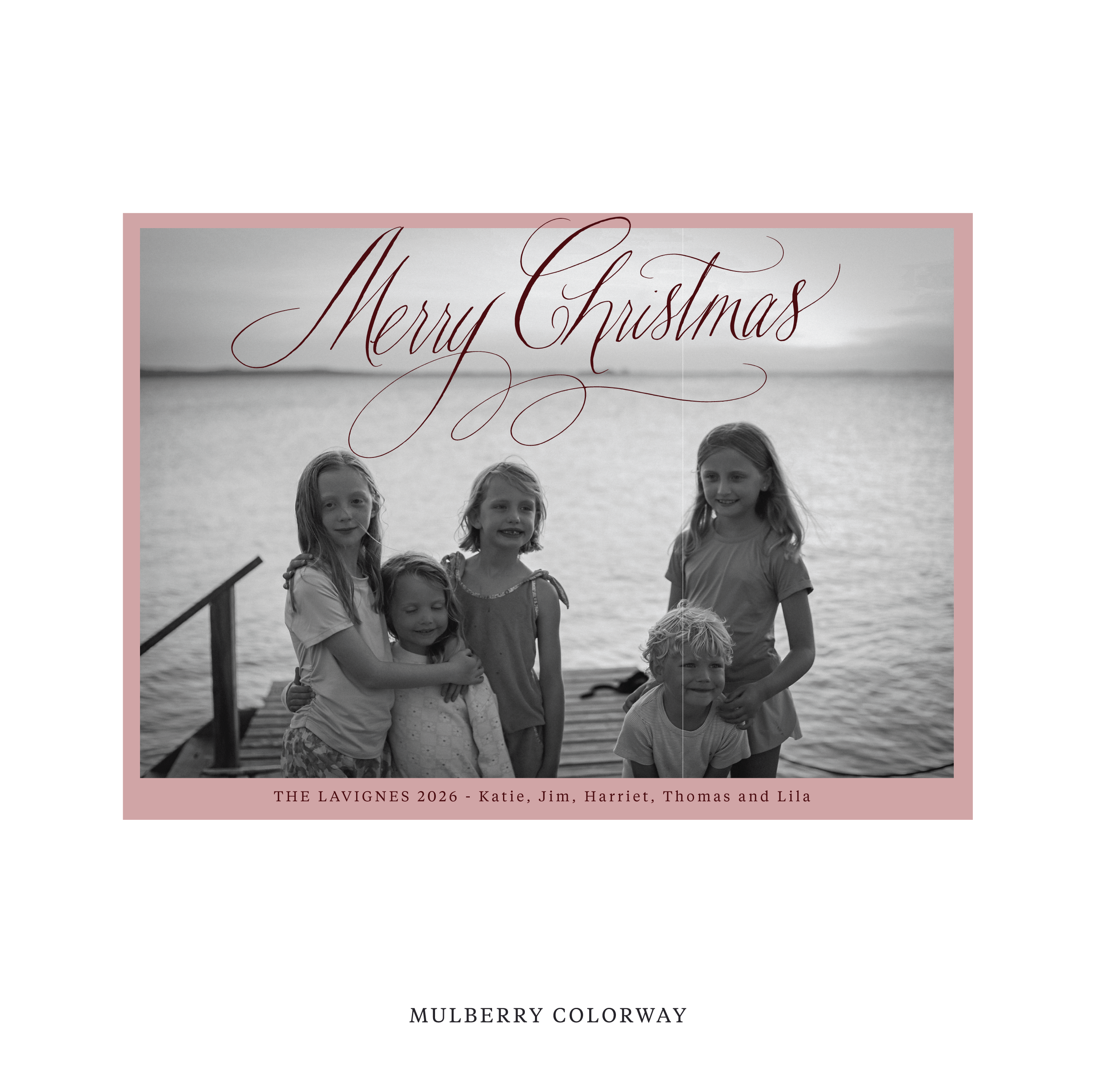 Celebrate the season with the Lavigne "Merry Christmas" Holiday Card by Stovall Collection. Featuring original hand-lettered artwork, this luxury personalized photo mount holiday card is available in 22 thoughtfully curated flat printing colorways.