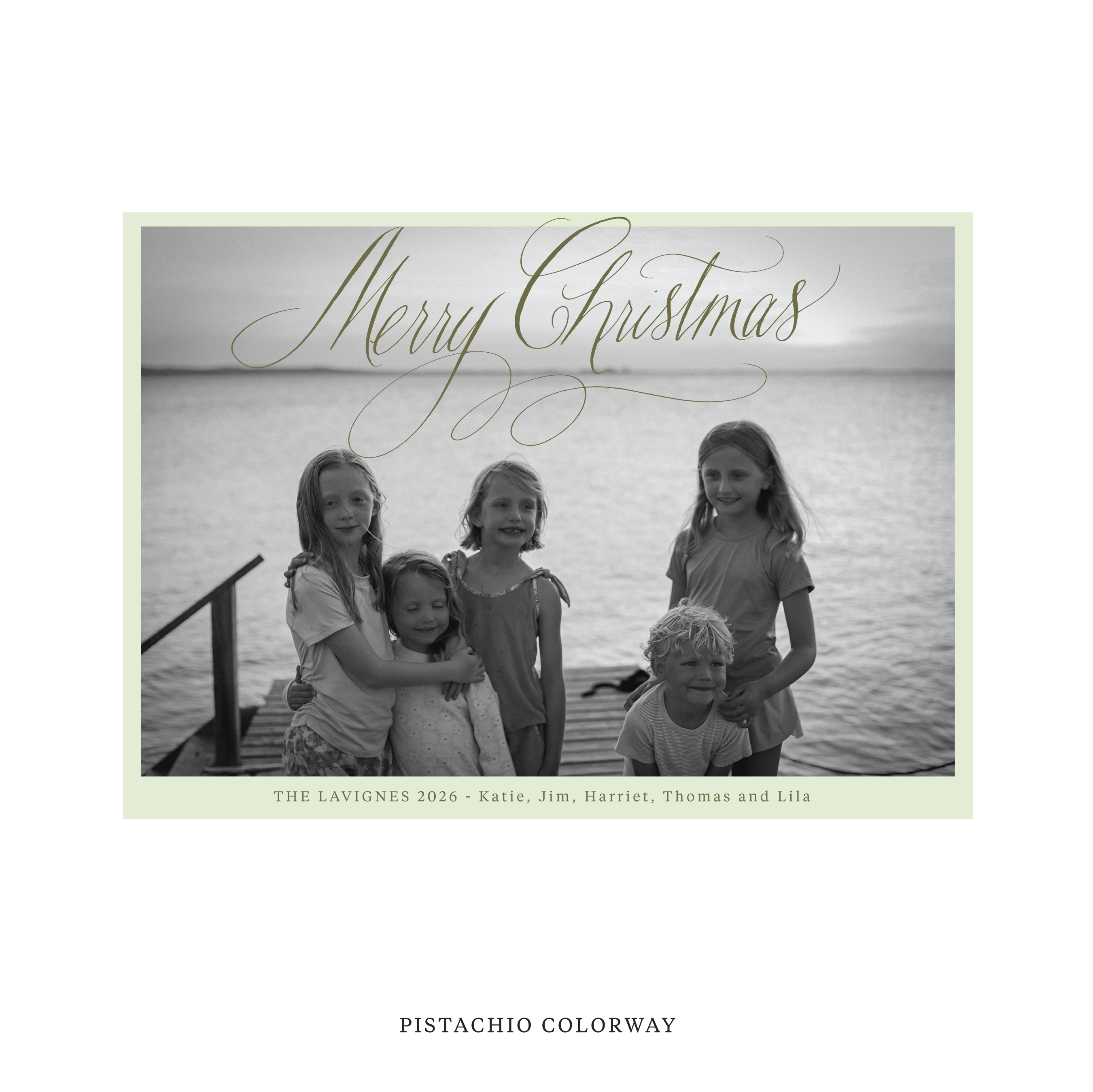 Celebrate the season with the Lavigne "Merry Christmas" Holiday Card by Stovall Collection. Featuring original hand-lettered artwork, this luxury personalized photo mount holiday card is available in 22 thoughtfully curated flat printing colorways.