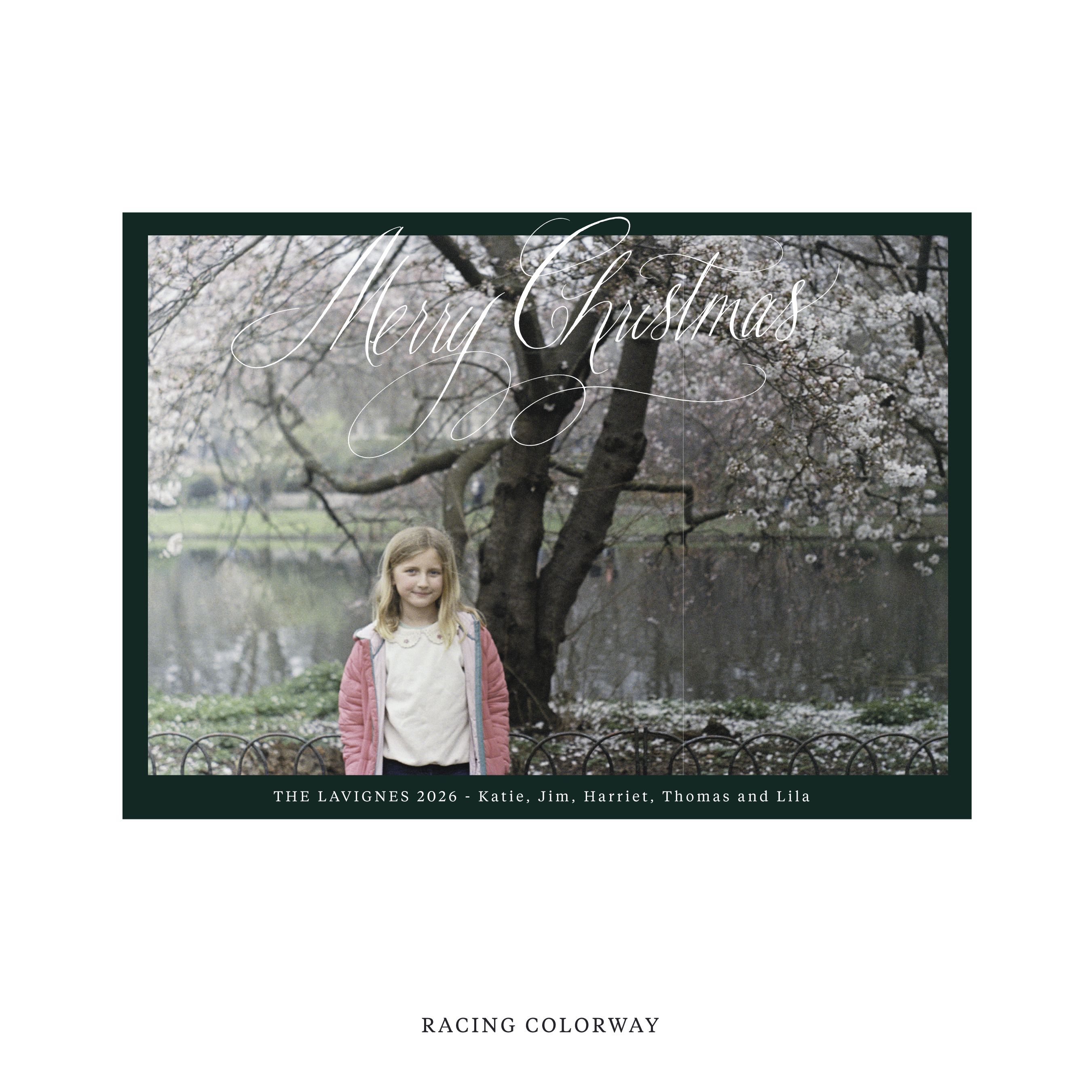 Celebrate the season with the Lavigne "Merry Christmas" Holiday Card by Stovall Collection. Featuring original hand-lettered artwork, this luxury personalized photo mount holiday card is available in 22 thoughtfully curated flat printing colorways.