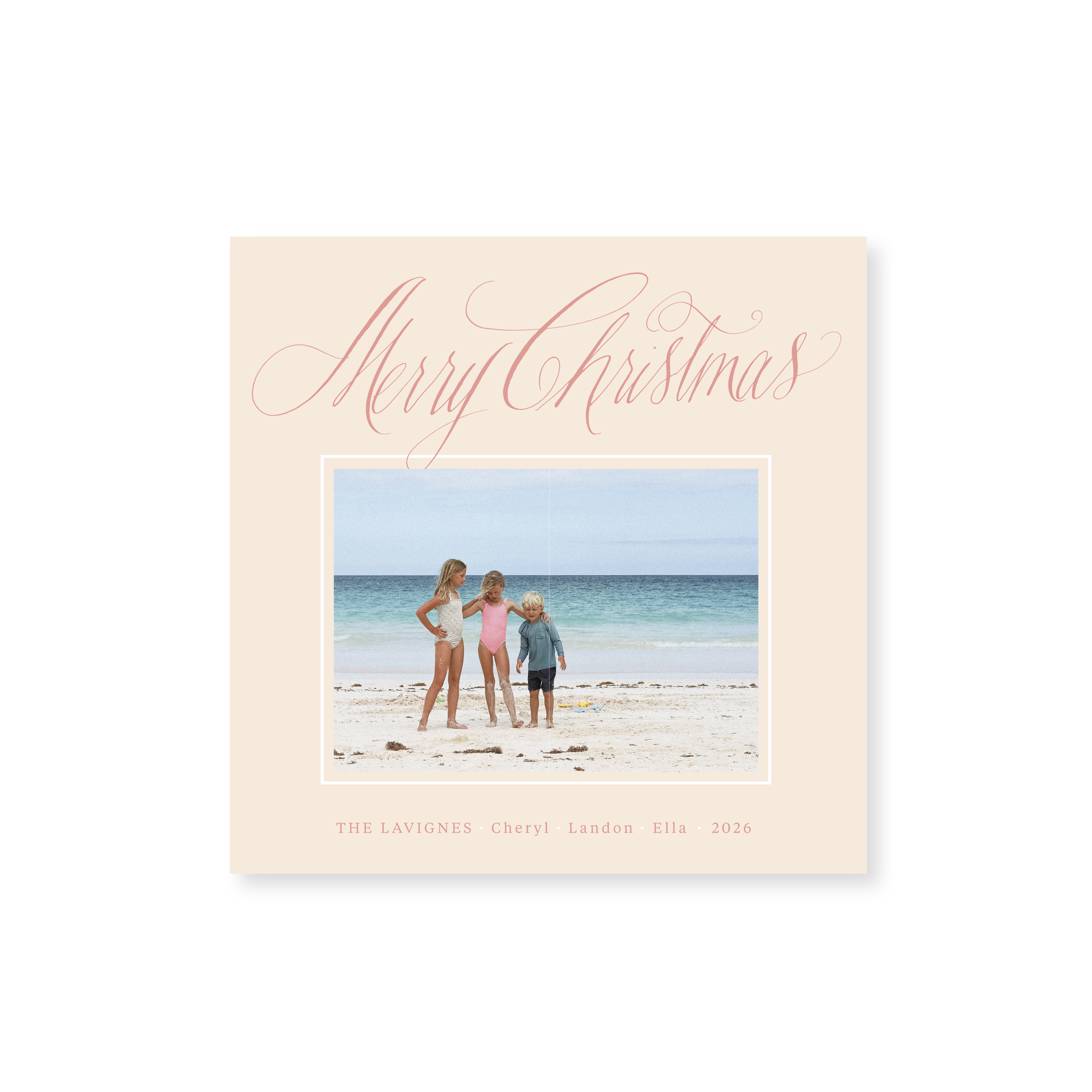 Lavigne Classic Flat Print Merry Christmas photo holiday card featuring original pen-and-ink artwork by Stovall Collection.