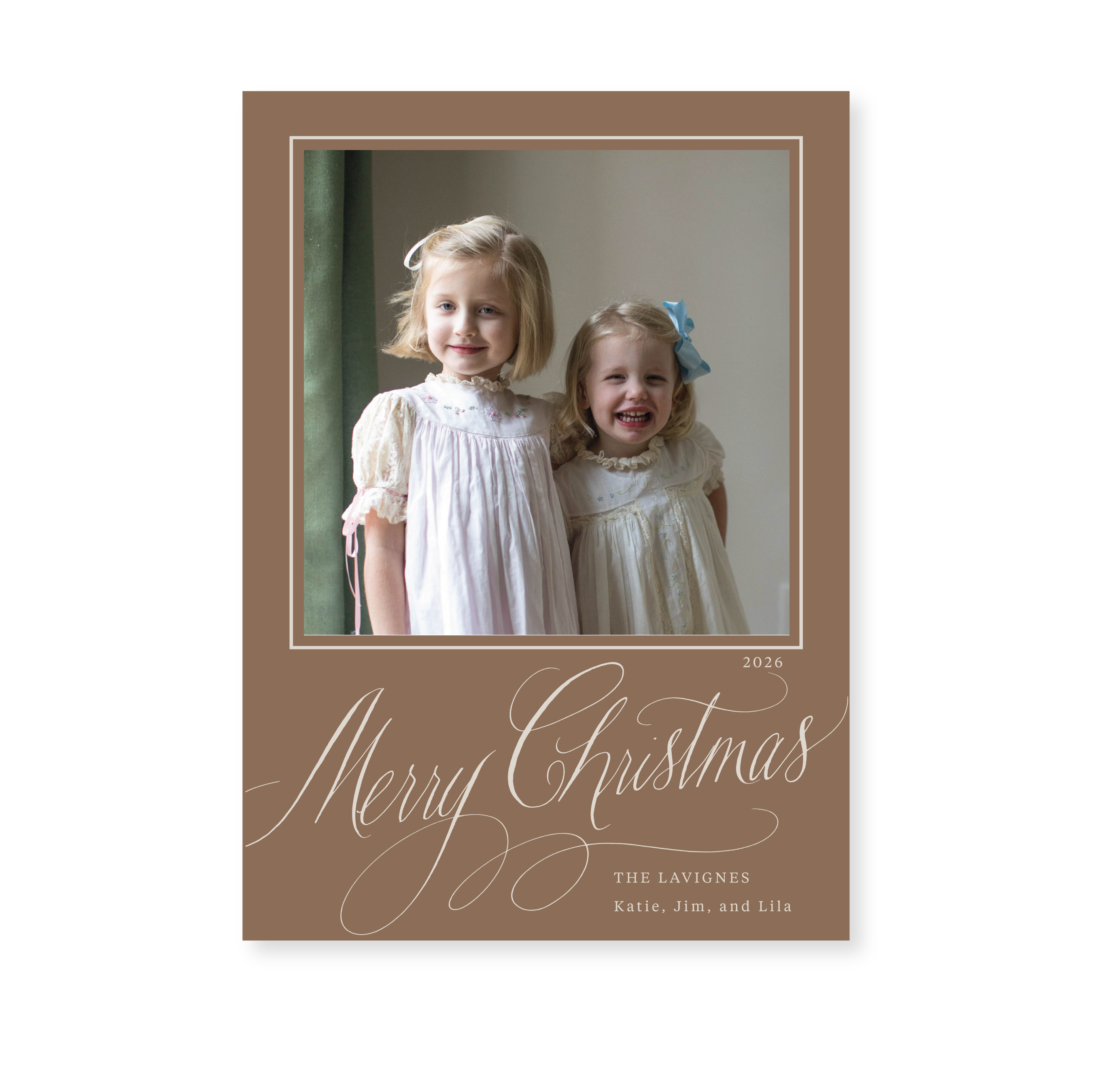 Lavigne Classic Flat Print Merry Christmas photo holiday card featuring original pen-and-ink artwork by Stovall Collection.