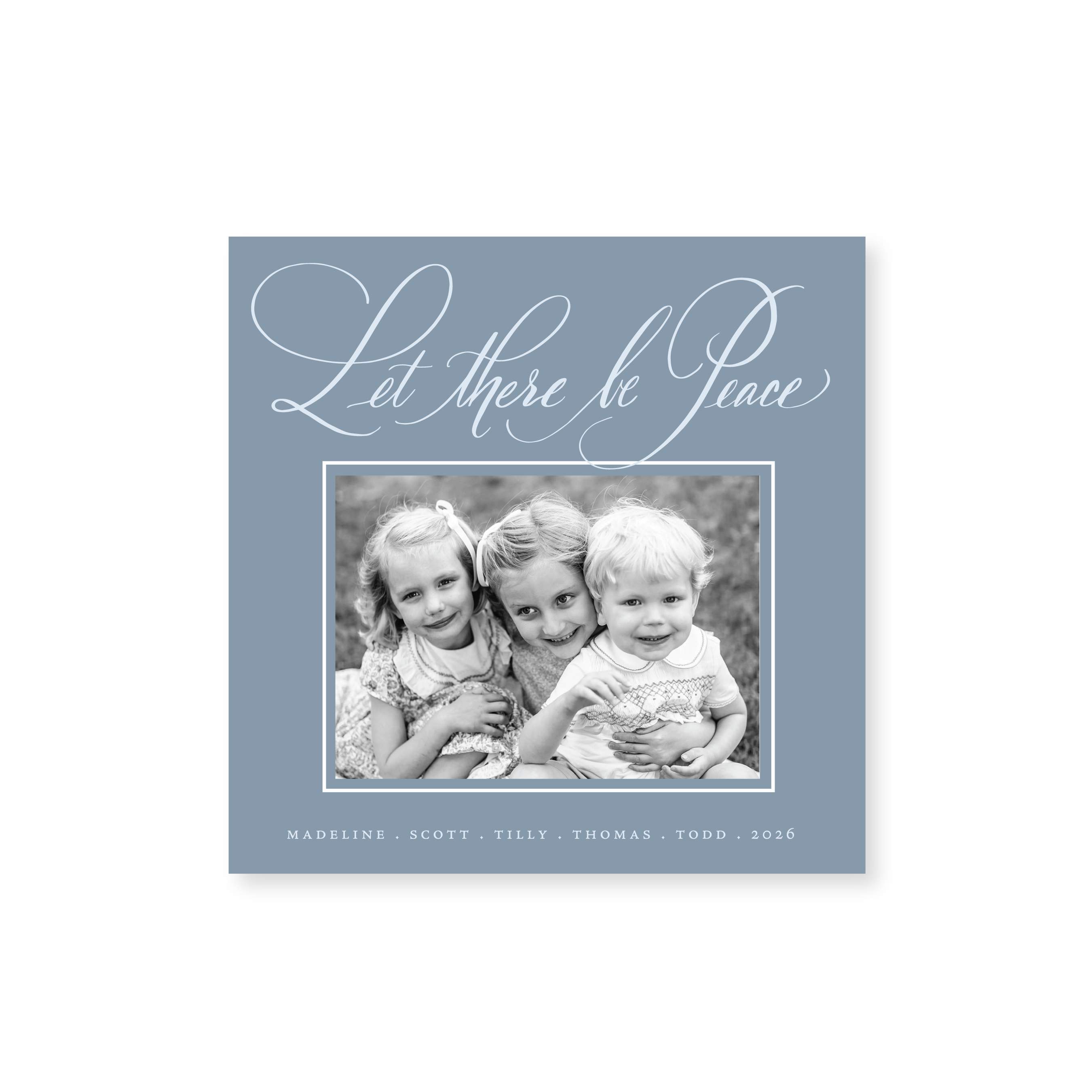 Lewis Classic Flat Print Let There Be Peace photo mount holiday card featuring original hand-lettered artwork by Stovall Collection.