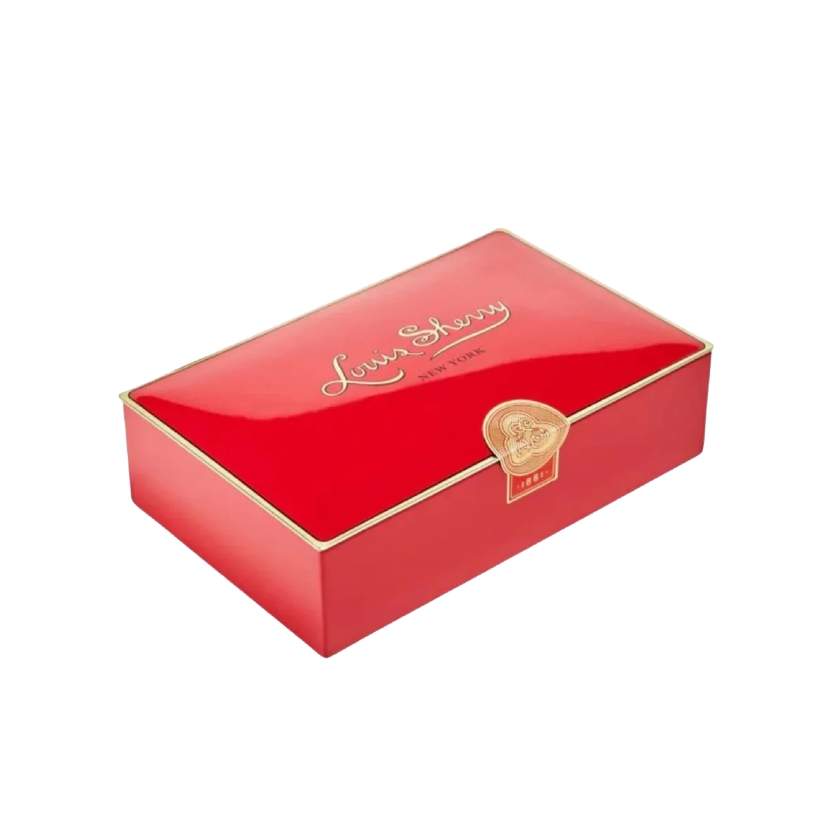 Louis Sherry 12-piece chocolate tin in Vreeland Red