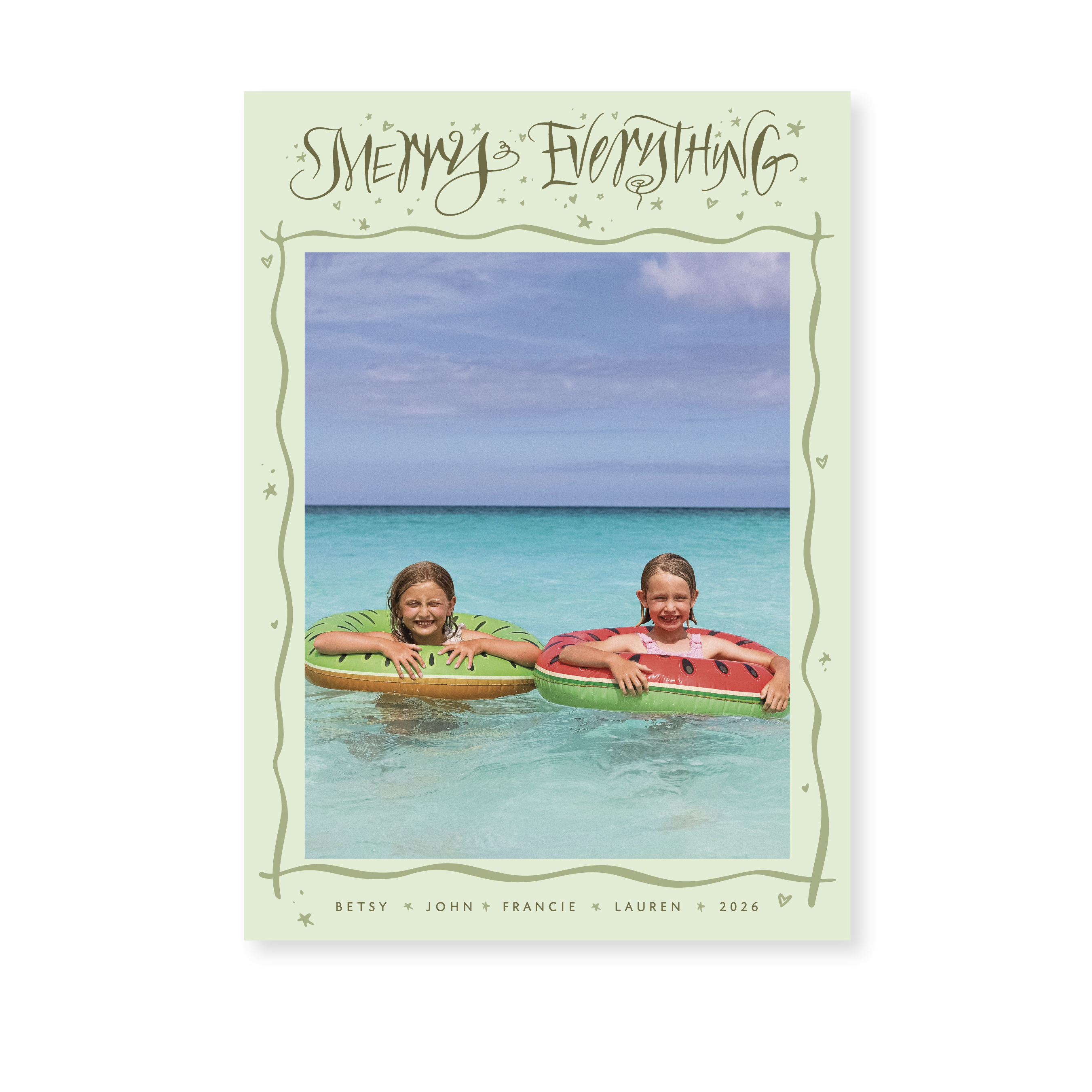 Ansley Classic Flat Print Merry Everything photo mount holiday card featuring original hand-lettered artwork by Stovall Collection.