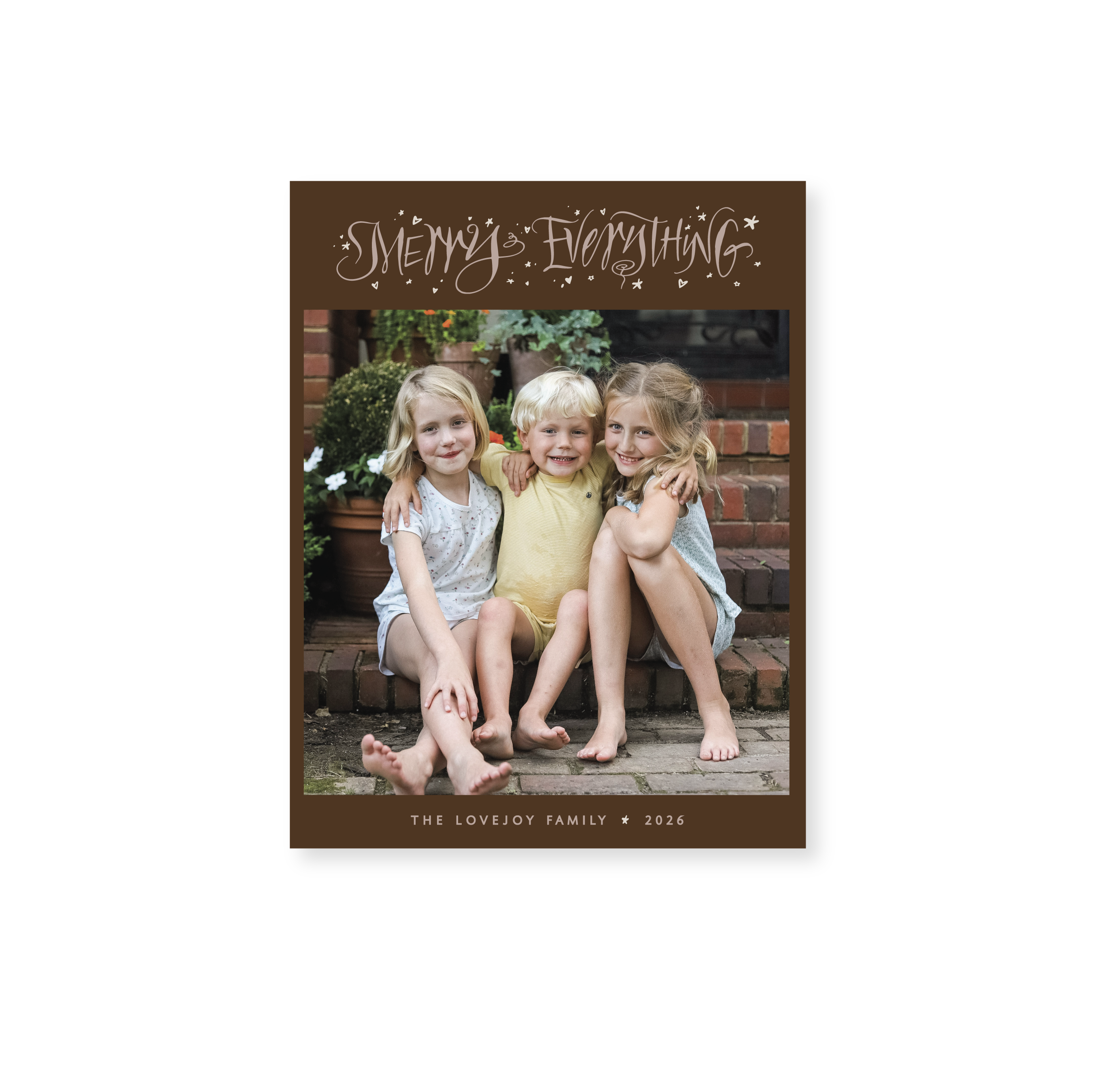 Ansley Classic Flat Print Merry Everything photo mount holiday card featuring original hand-lettered artwork by Stovall Collection.