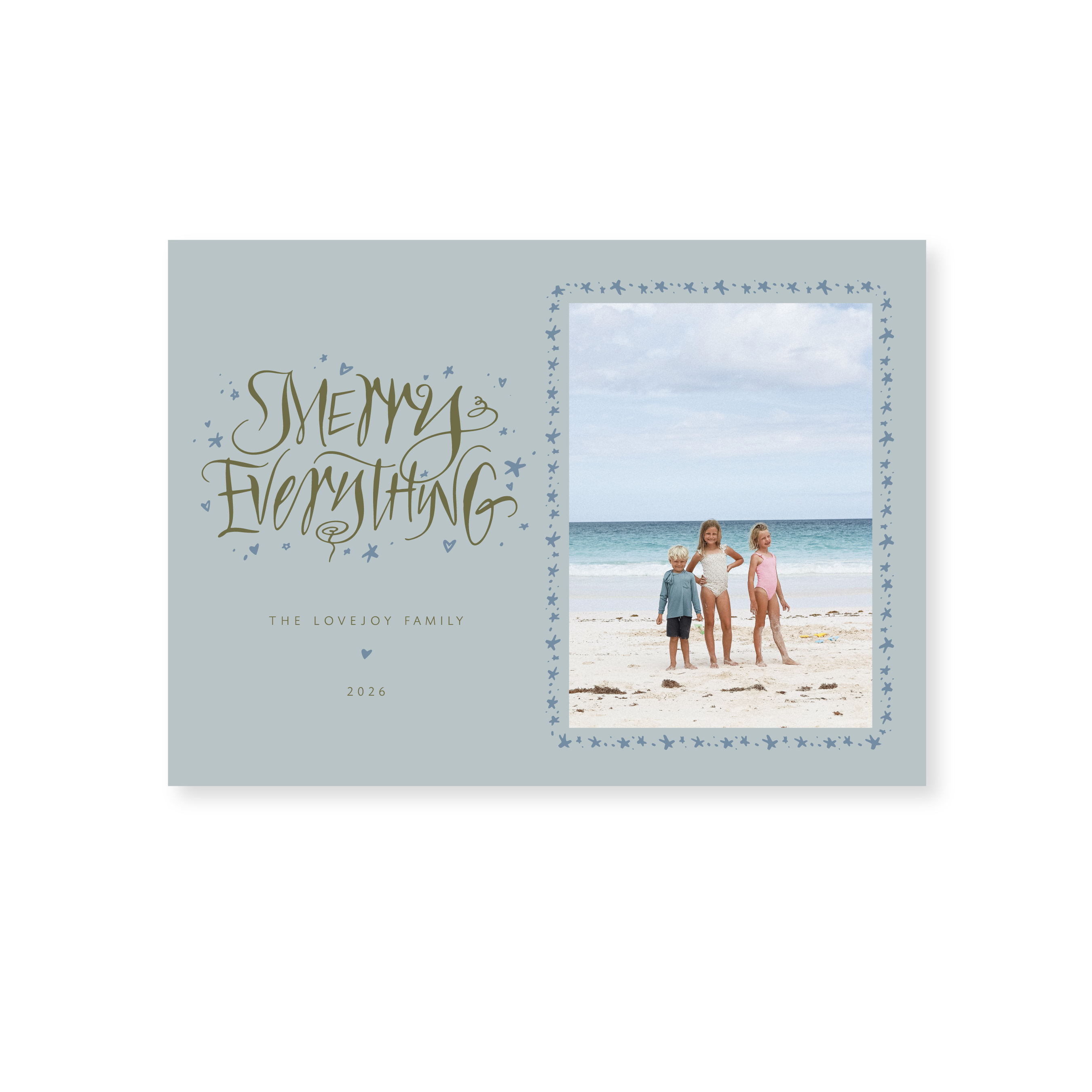Ansley Classic Flat Print Merry Everything photo mount holiday card featuring original hand-lettered artwork by Stovall Collection.