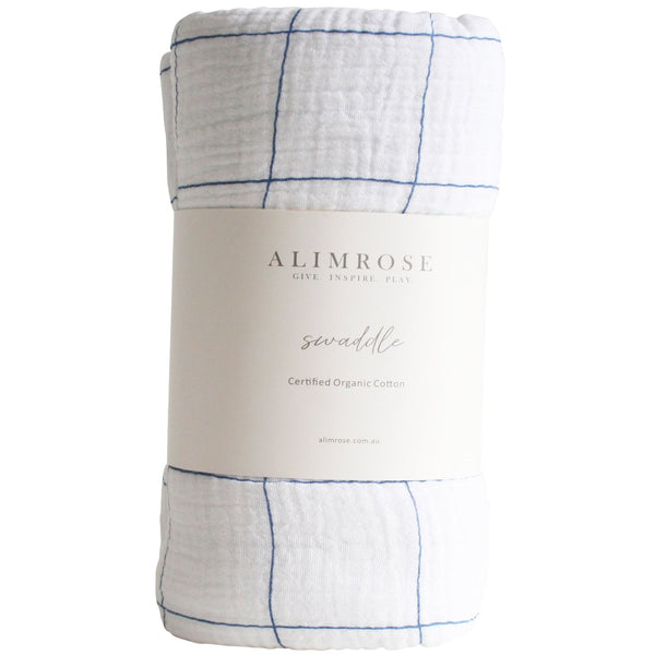 Blue Grid Muslin Swaddle