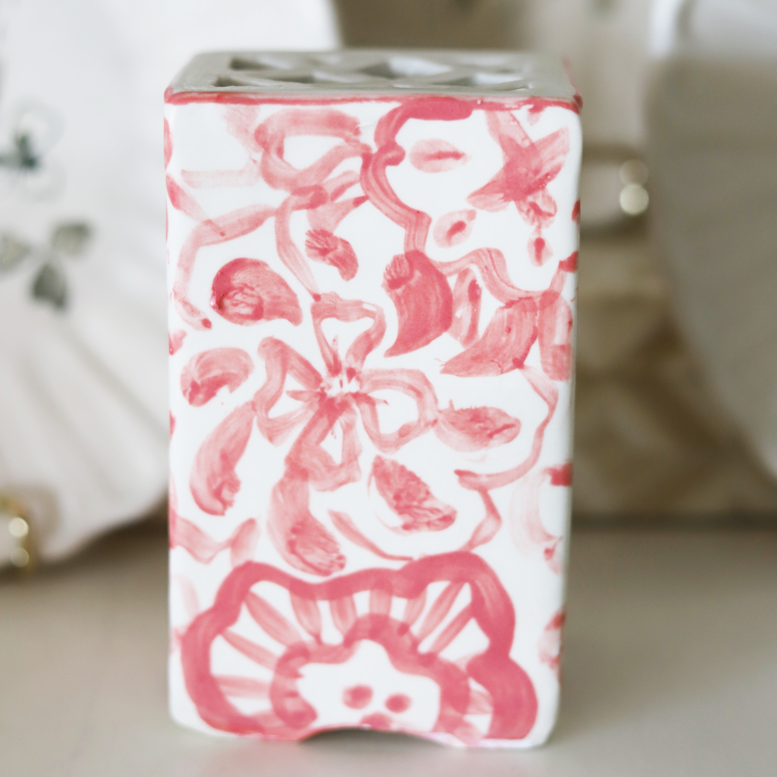 Pink Floral Vertical Brick Vase