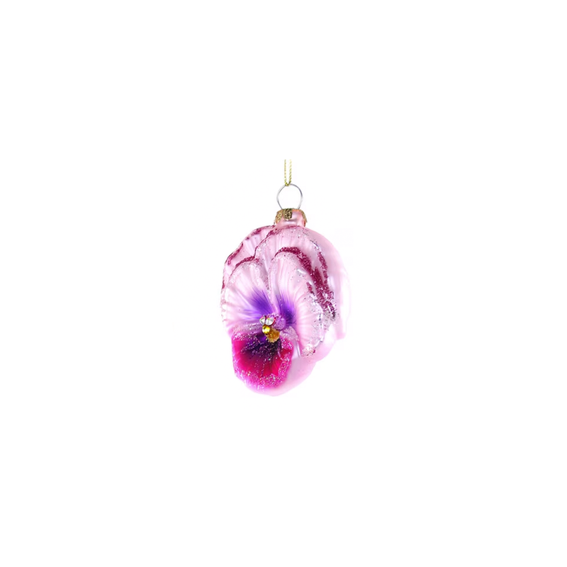 Pink Glittered Pansy Ornament