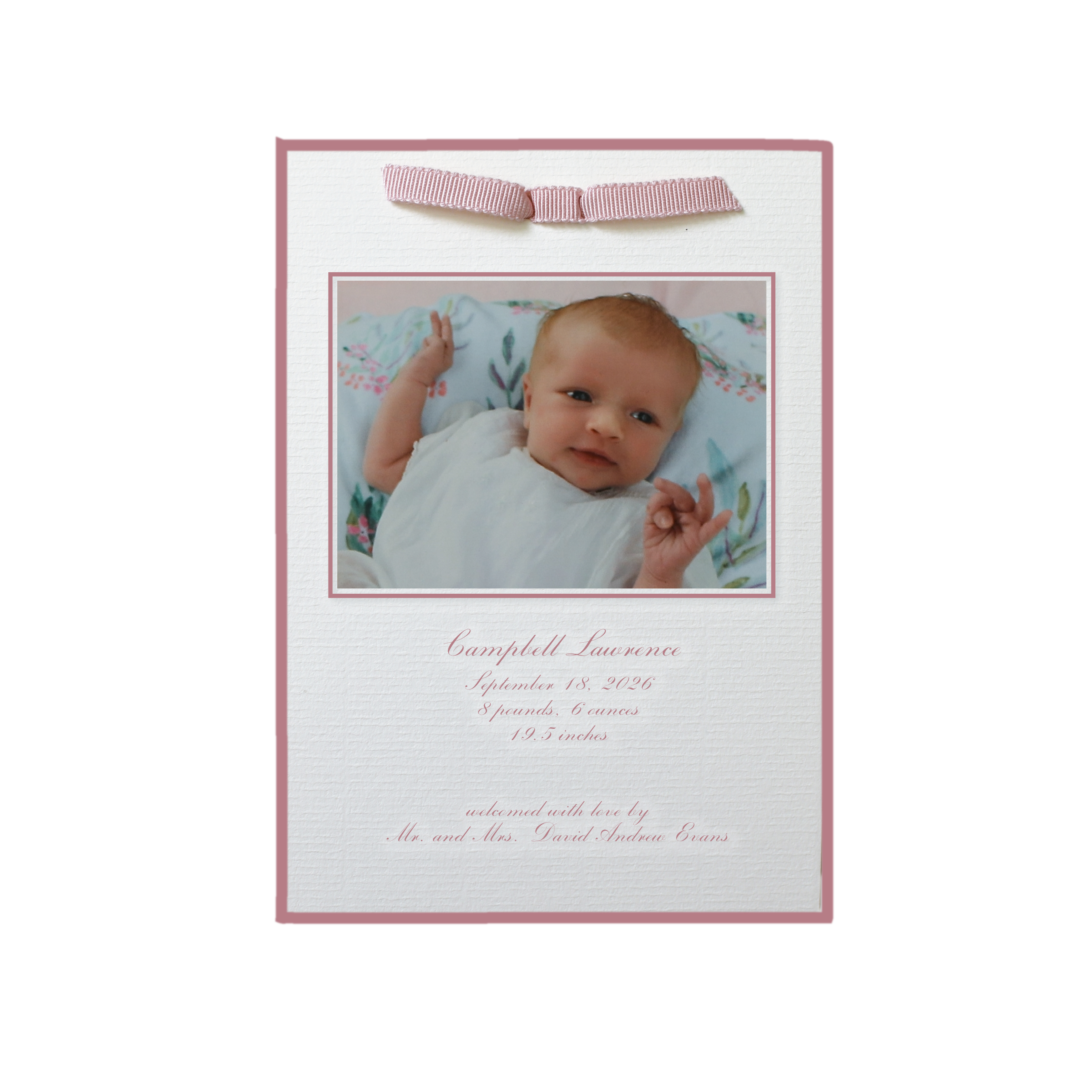 Surrey Ribbon Photo Birth Announcement