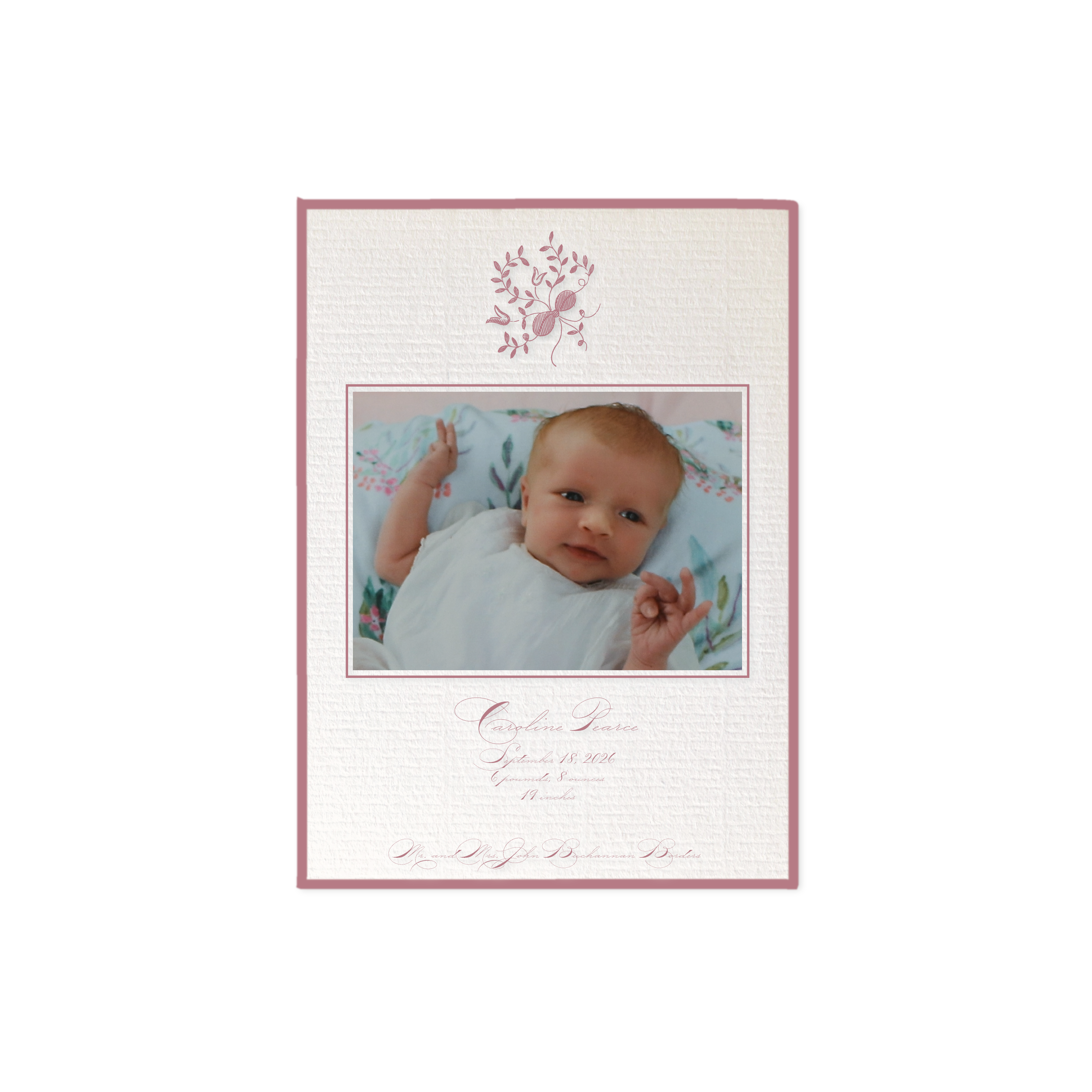 Primrose Motif Photo Birth Announcement