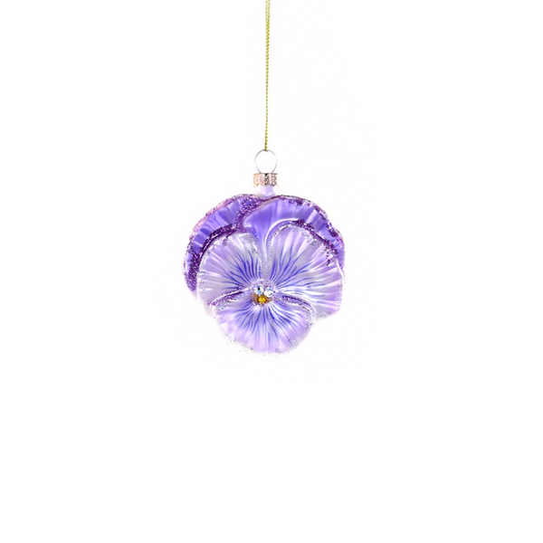 Purple Glittered Pansy Ornament