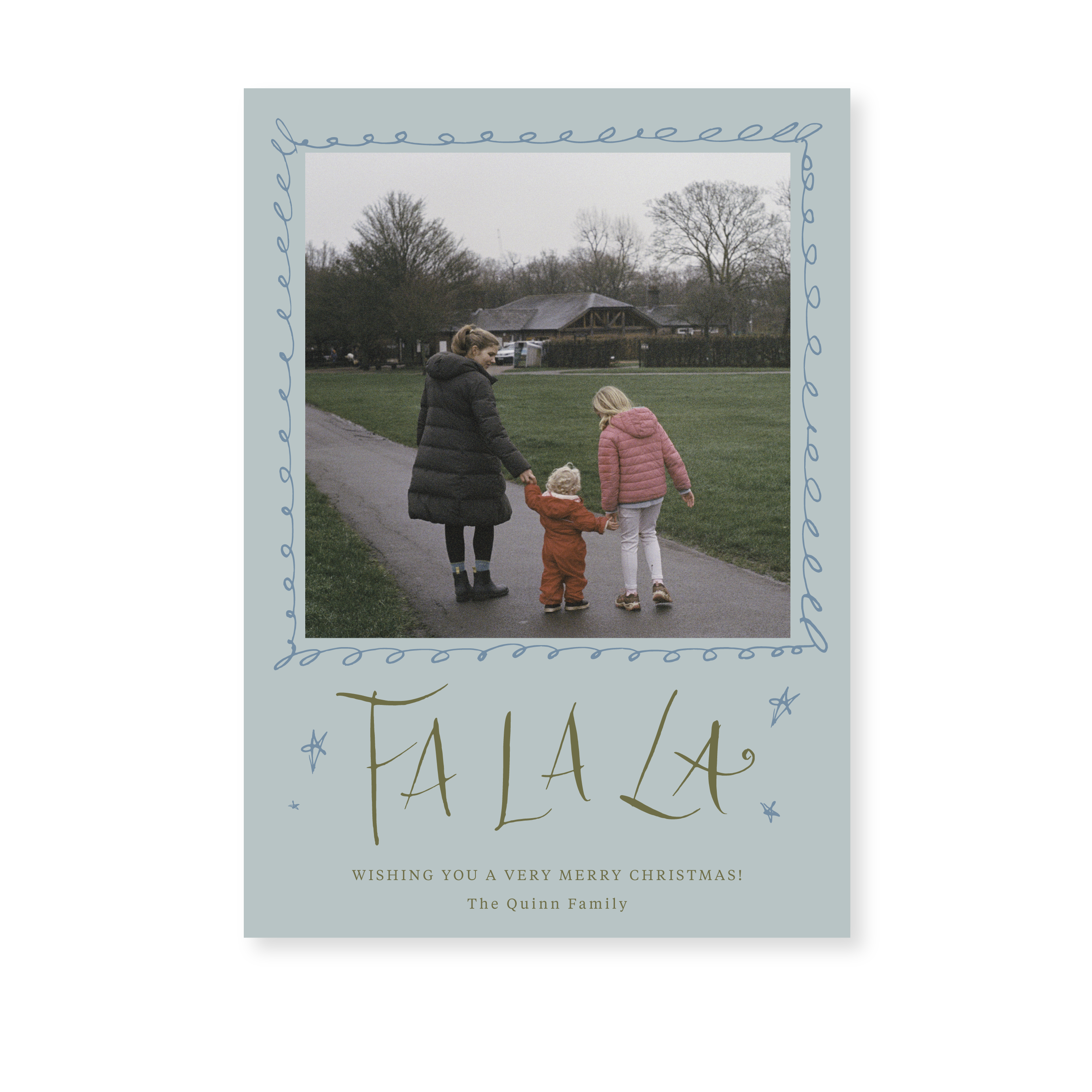 Chadwick Classic Flat Print Fa La La photo mount holiday card featuring original hand-lettered artwork by Stovall Collection.