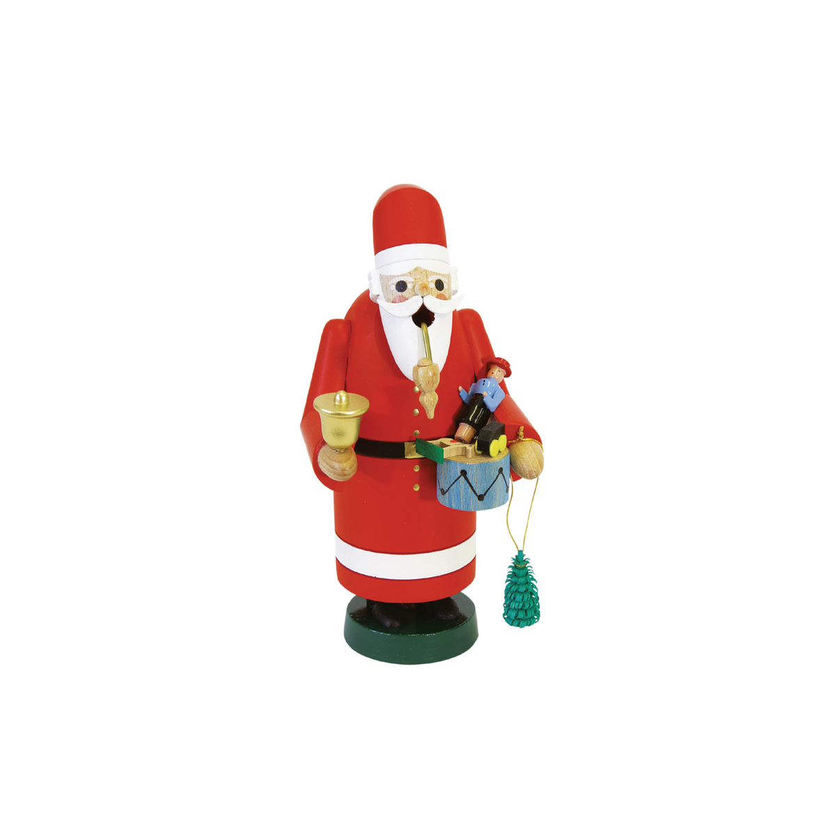 Santa’s Christmas Treasures German wooden incense smoker featuring Santa Claus with toys and a miniature Christmas tree