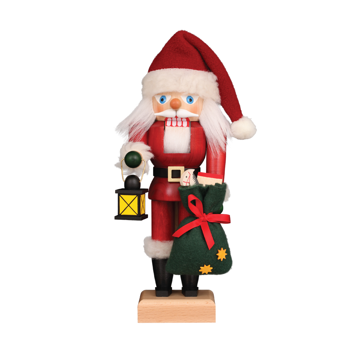 Santa’s Guiding Light traditional German wooden Christmas nutcracker featuring Santa Claus carrying a lantern