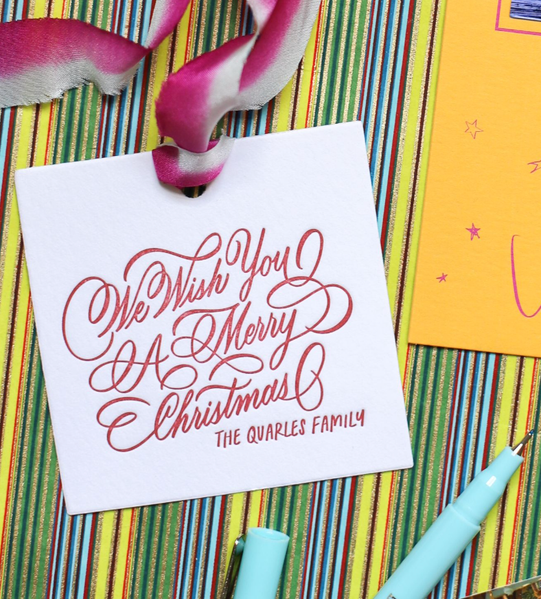 Merry Wishes Square Letterpress Gift Tag
