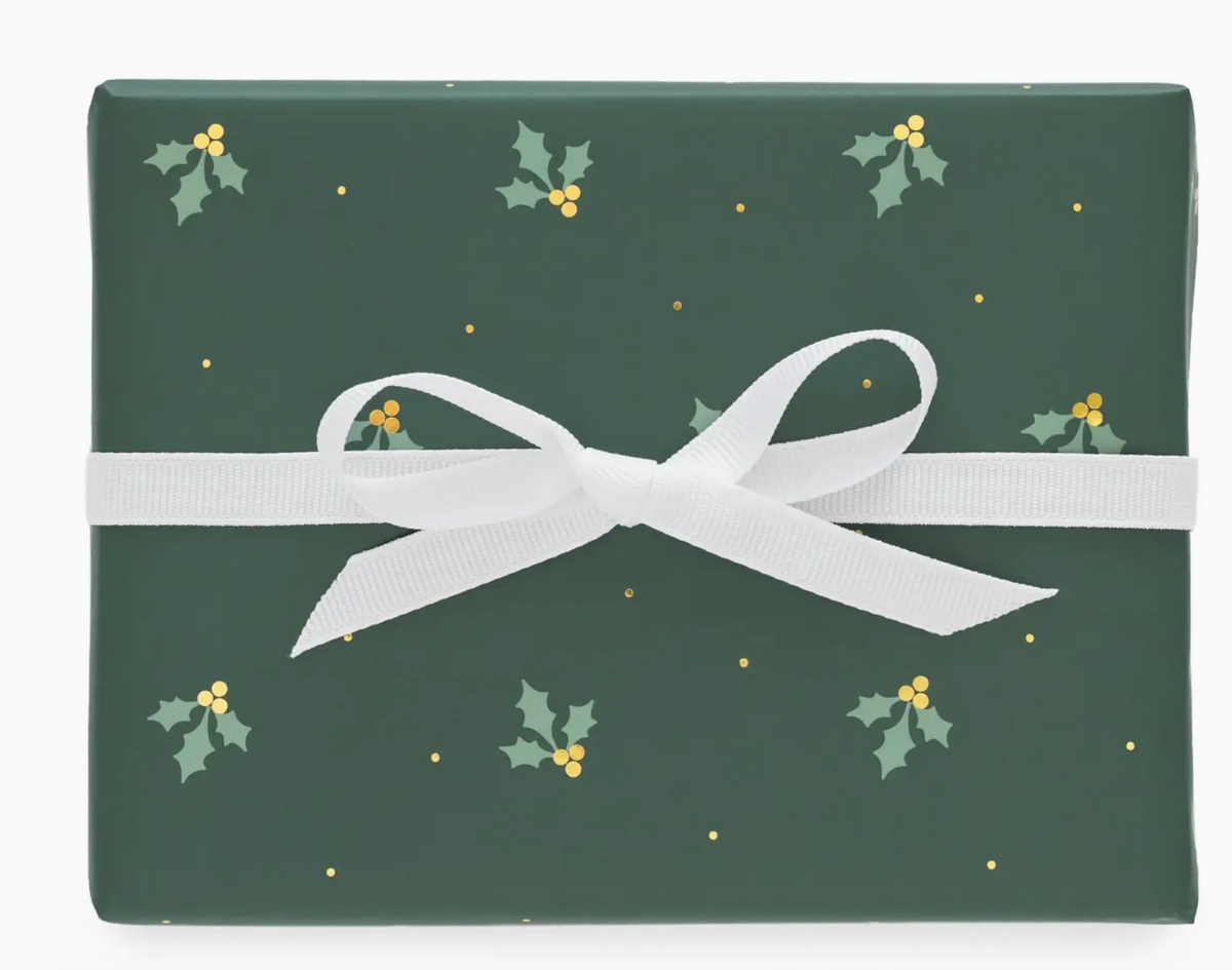 Dark Green Holly Gift Wrap Sheets (Set of 3)