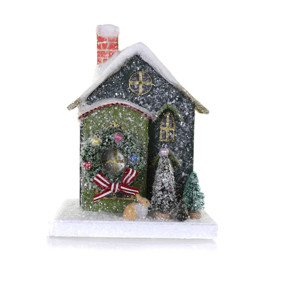Small Green Glitter Christmas House