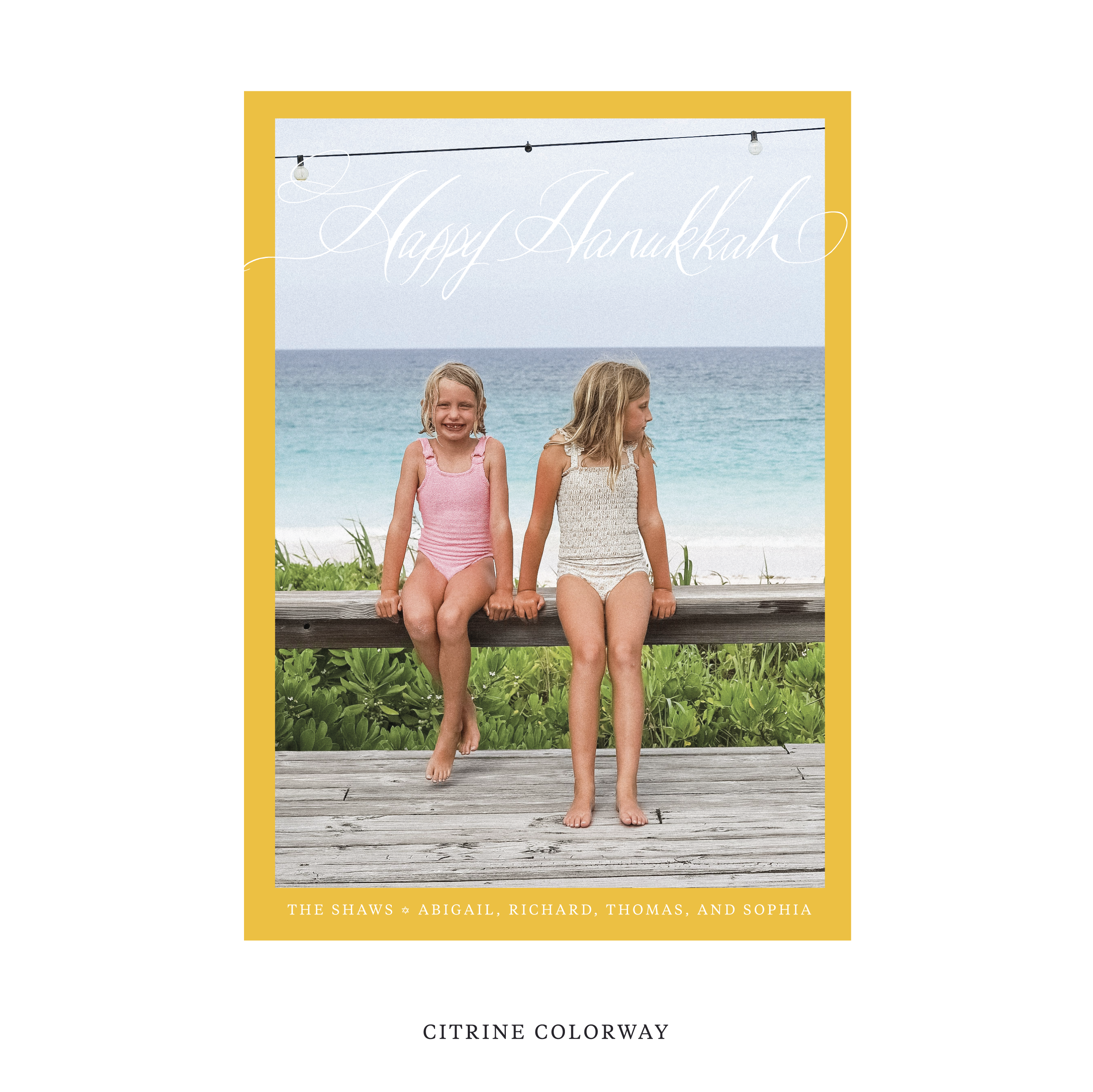 Celebrate the season with the Shaw "Happy Hanukkah" Holiday Card by Stovall Collection. Featuring original hand-lettered artwork, this luxury personalized photo mount holiday card is available in 22 thoughtfully curated flat printing colorways.