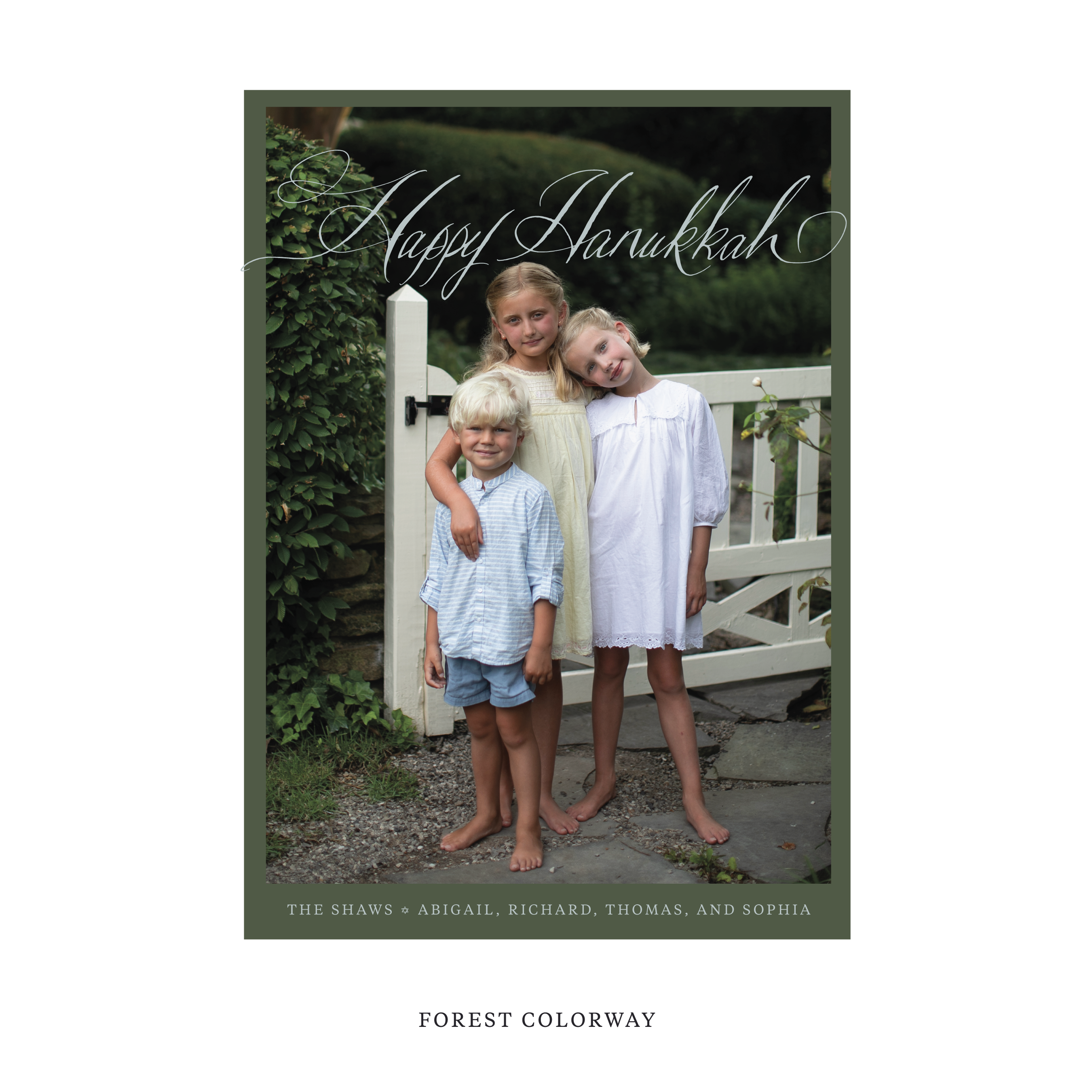 Celebrate the season with the Shaw "Happy Hanukkah" Holiday Card by Stovall Collection. Featuring original hand-lettered artwork, this luxury personalized photo mount holiday card is available in 22 thoughtfully curated flat printing colorways.