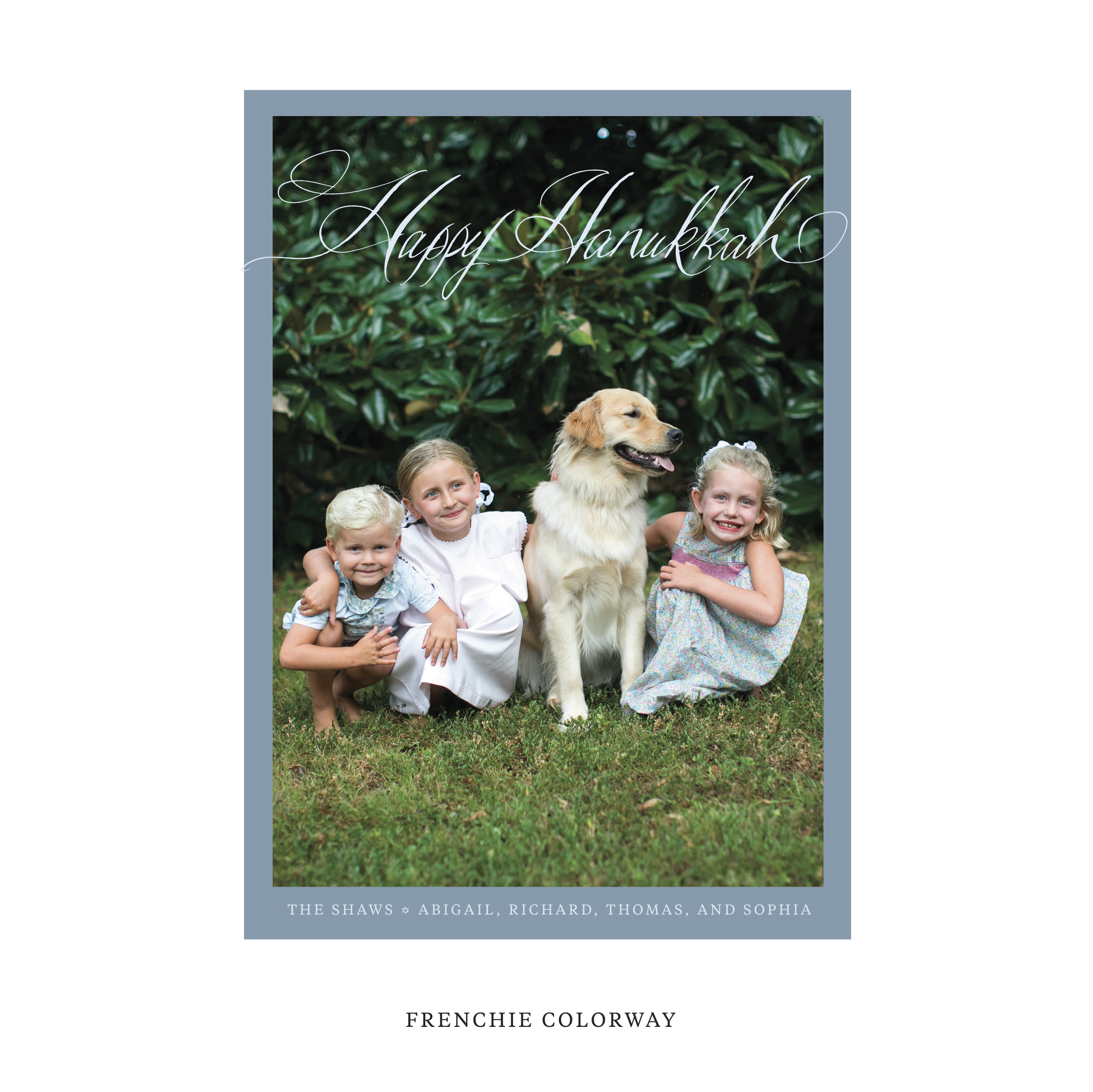 Celebrate the season with the Shaw "Happy Hanukkah" Holiday Card by Stovall Collection. Featuring original hand-lettered artwork, this luxury personalized photo mount holiday card is available in 22 thoughtfully curated flat printing colorways.
