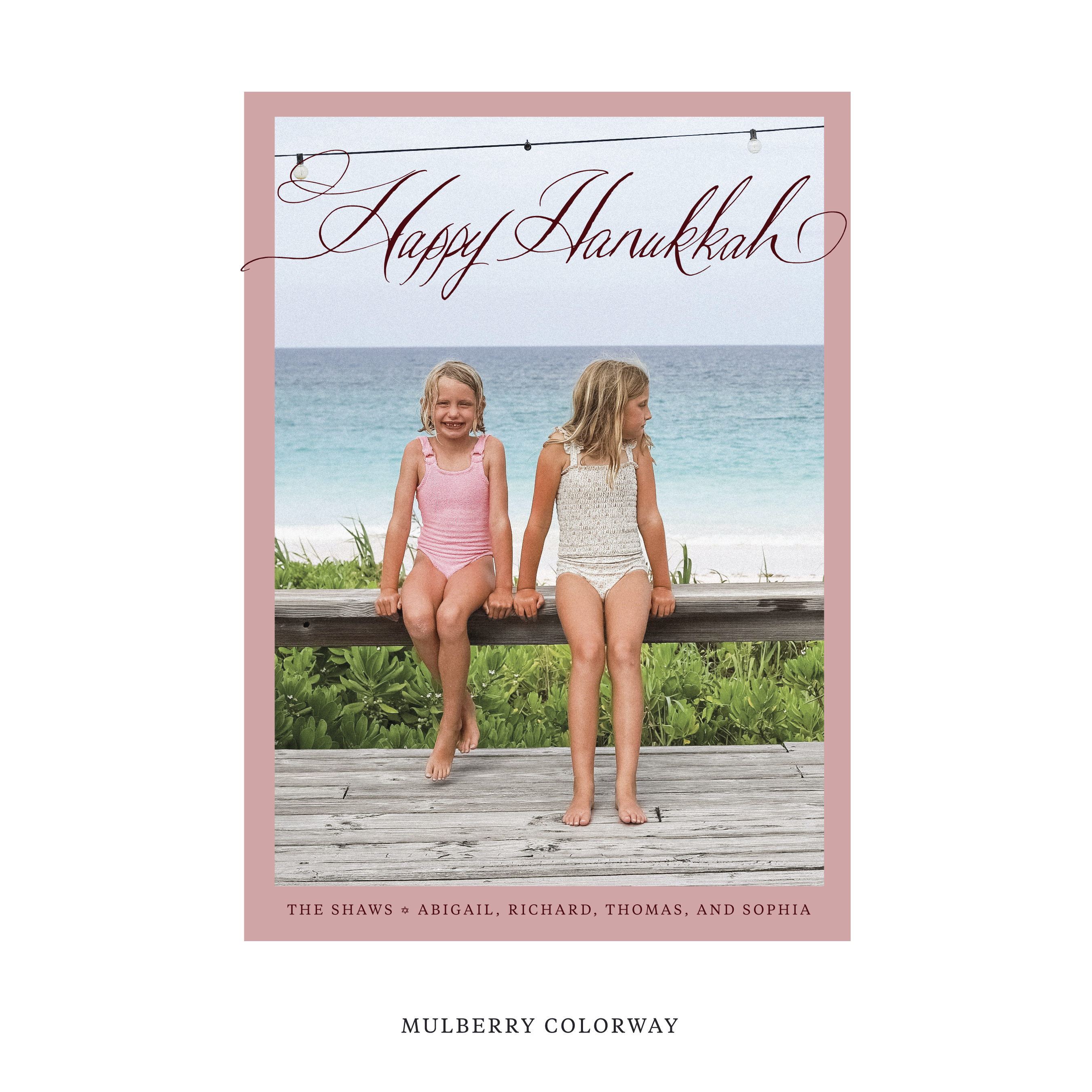 Celebrate the season with the Shaw "Happy Hanukkah" Holiday Card by Stovall Collection. Featuring original hand-lettered artwork, this luxury personalized photo mount holiday card is available in 22 thoughtfully curated flat printing colorways.