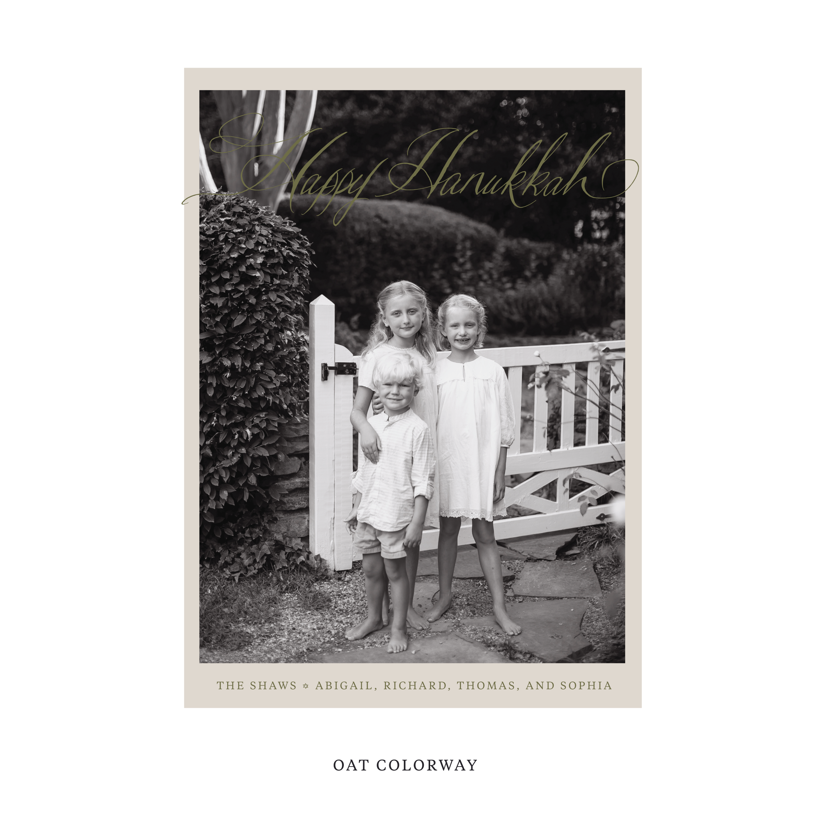 Celebrate the season with the Shaw "Happy Hanukkah" Holiday Card by Stovall Collection. Featuring original hand-lettered artwork, this luxury personalized photo mount holiday card is available in 22 thoughtfully curated flat printing colorways.