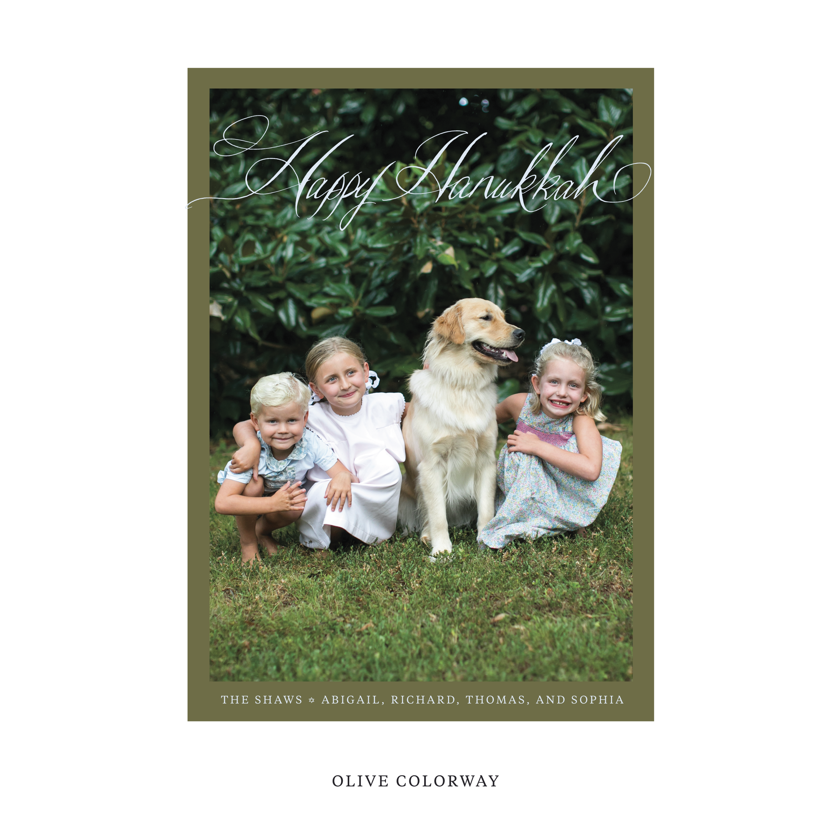 Celebrate the season with the Shaw "Happy Hanukkah" Holiday Card by Stovall Collection. Featuring original hand-lettered artwork, this luxury personalized photo mount holiday card is available in 22 thoughtfully curated flat printing colorways.