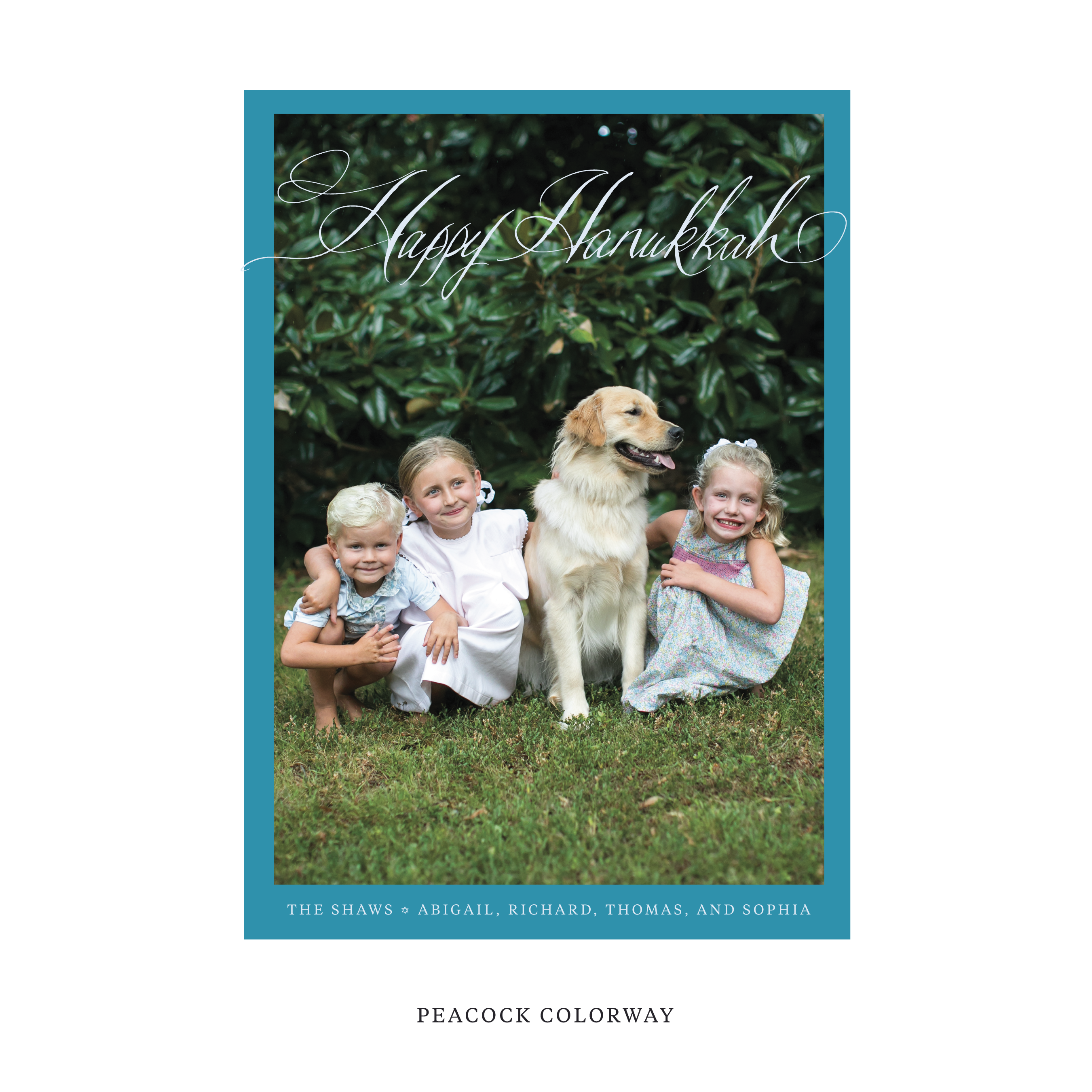 Celebrate the season with the Shaw "Happy Hanukkah" Holiday Card by Stovall Collection. Featuring original hand-lettered artwork, this luxury personalized photo mount holiday card is available in 22 thoughtfully curated flat printing colorways.