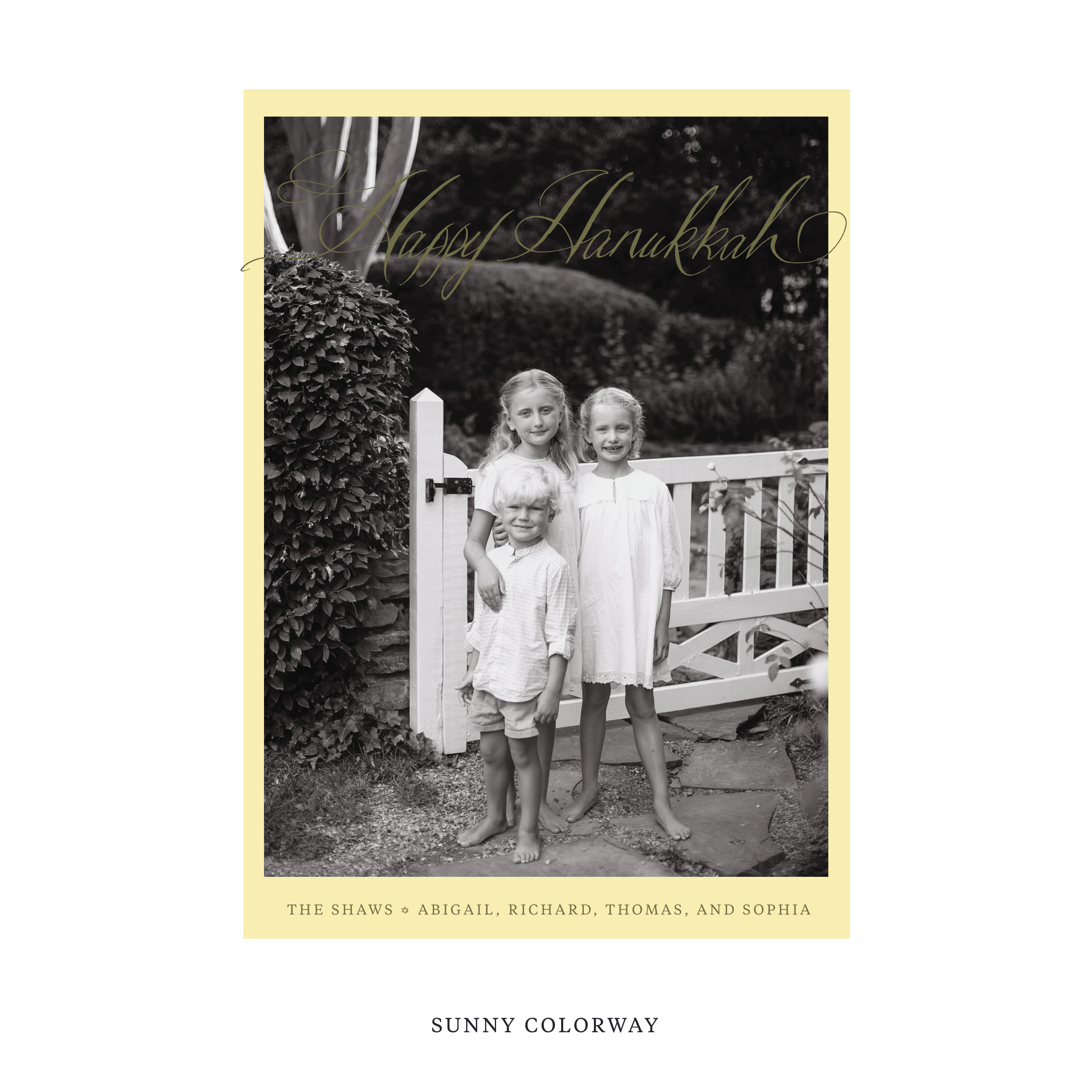 Celebrate the season with the Shaw "Happy Hanukkah" Holiday Card by Stovall Collection. Featuring original hand-lettered artwork, this luxury personalized photo mount holiday card is available in 22 thoughtfully curated flat printing colorways.