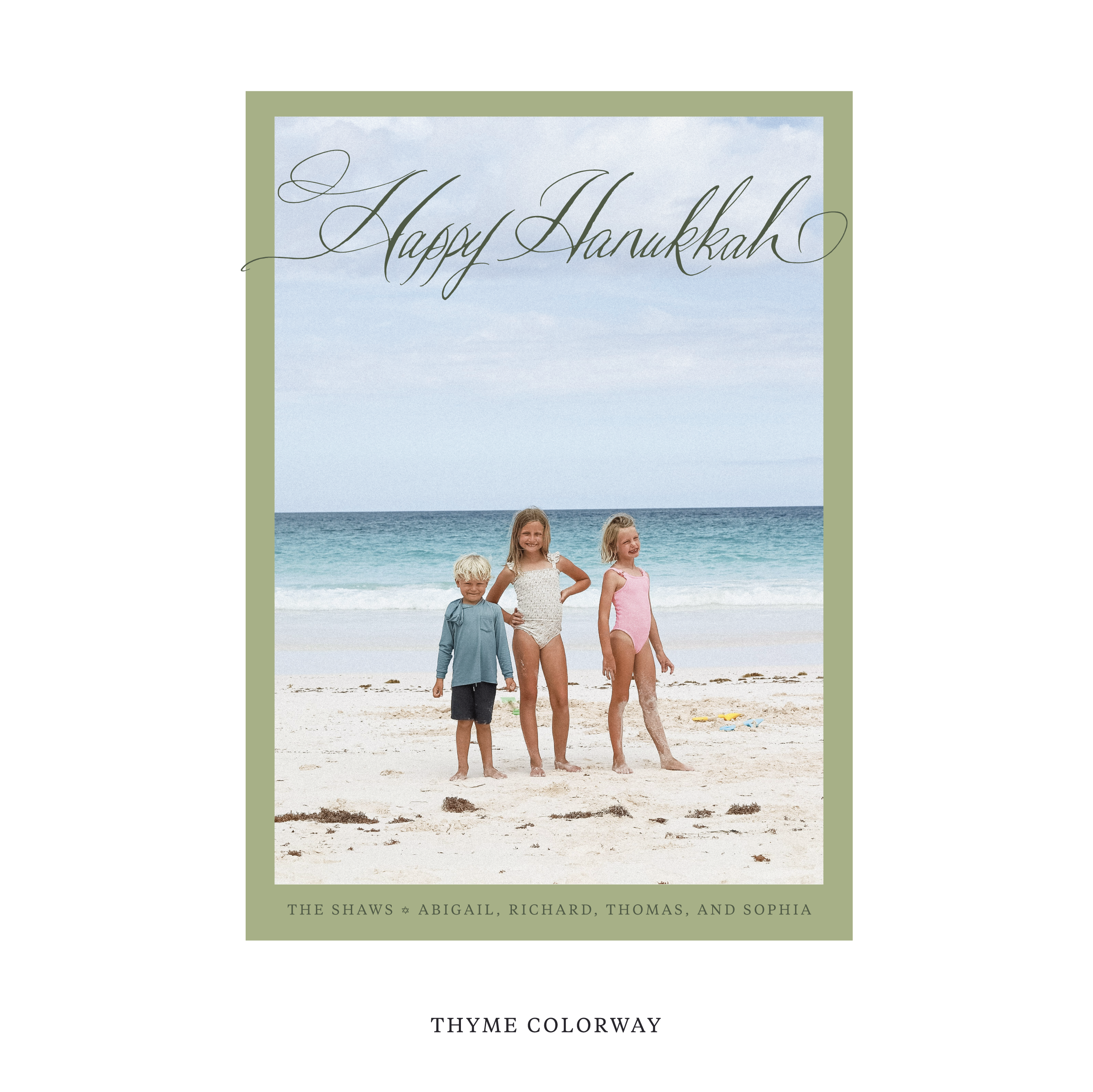 Celebrate the season with the Shaw "Happy Hanukkah" Holiday Card by Stovall Collection. Featuring original hand-lettered artwork, this luxury personalized photo mount holiday card is available in 22 thoughtfully curated flat printing colorways.