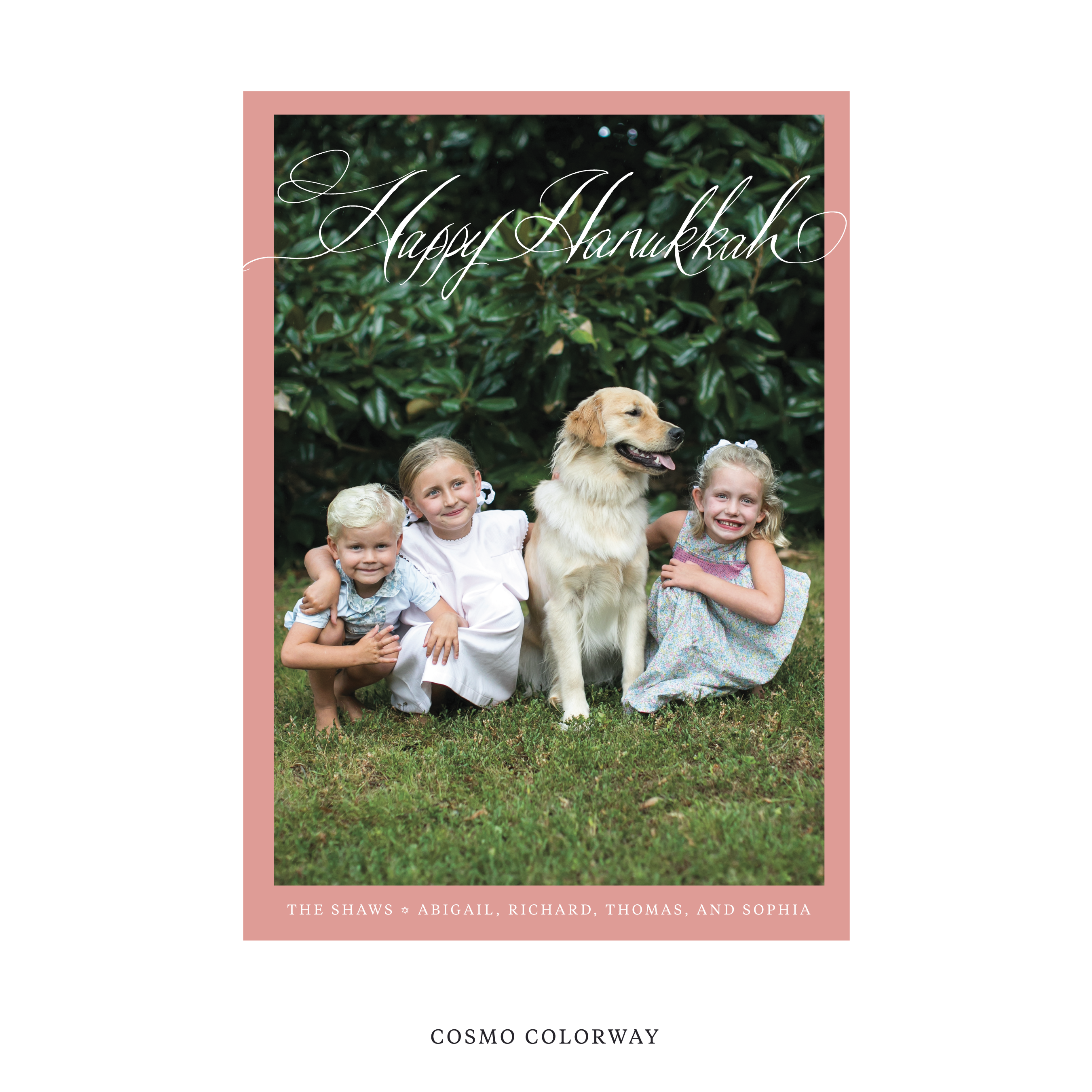Celebrate the season with the Shaw "Happy Hanukkah" Holiday Card by Stovall Collection. Featuring original hand-lettered artwork, this luxury personalized photo mount holiday card is available in 22 thoughtfully curated flat printing colorways.
