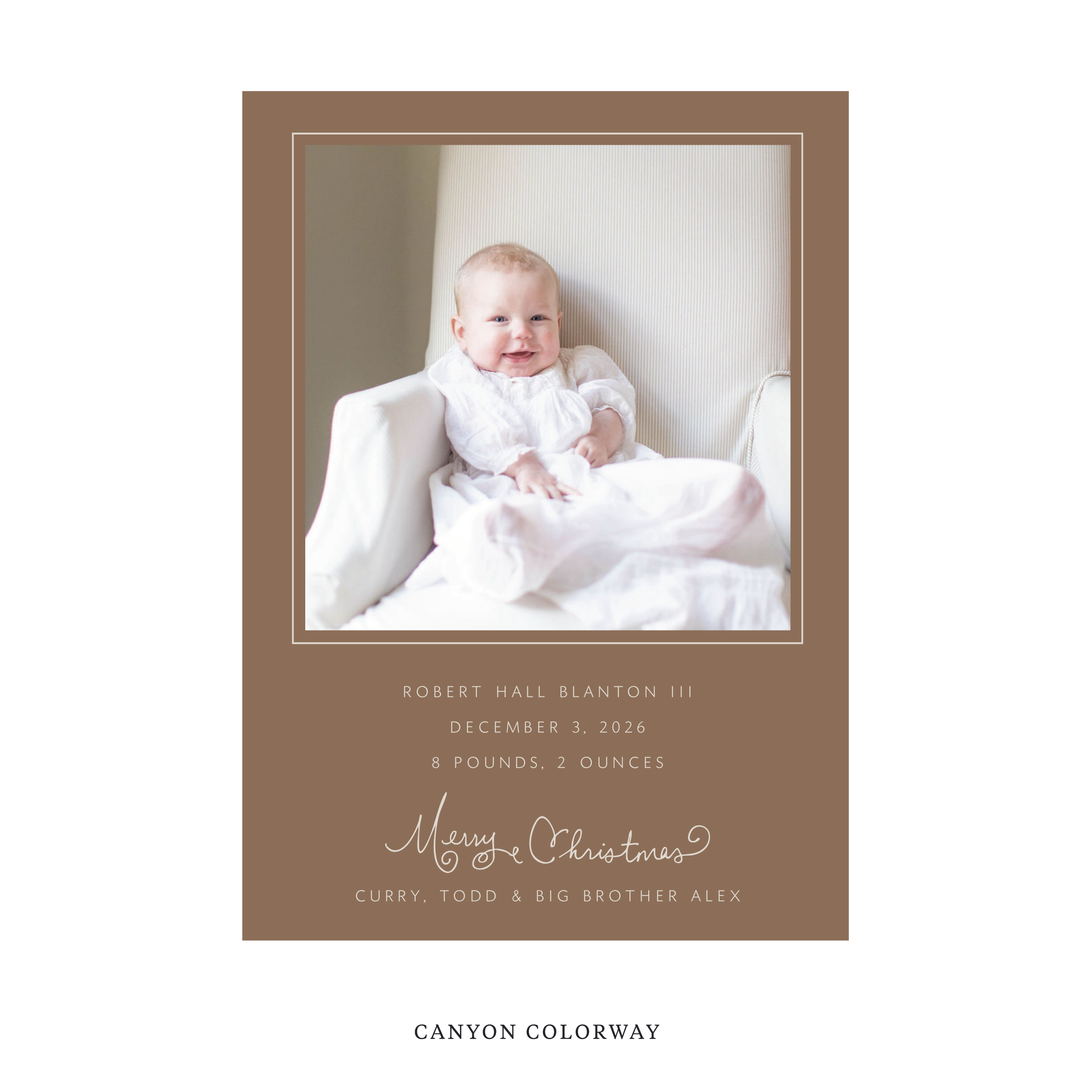 Sinclair Classic Flat Print Holiday Card, Large Birth Announcement