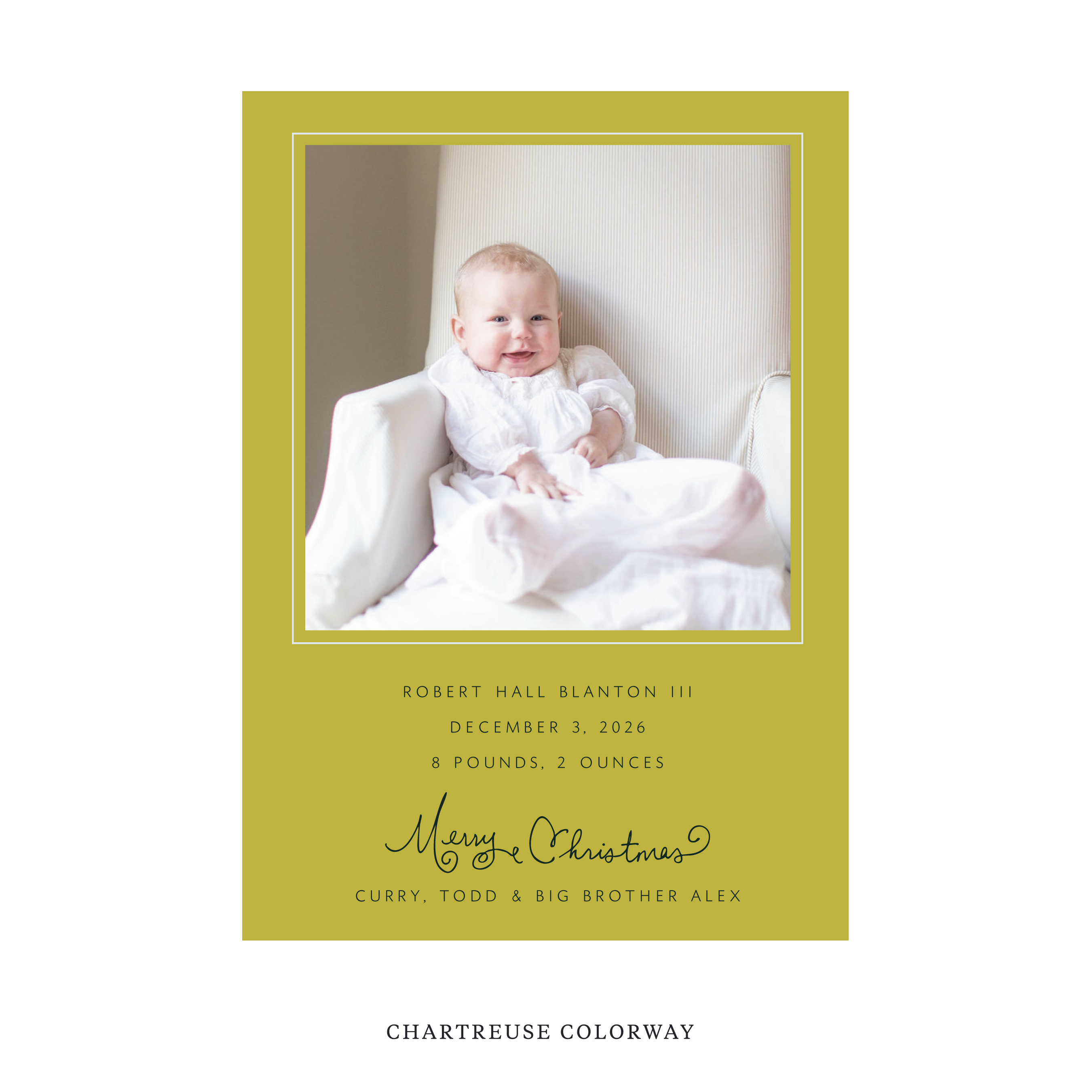 Sinclair Classic Flat Print Holiday Card, Large Birth Announcement