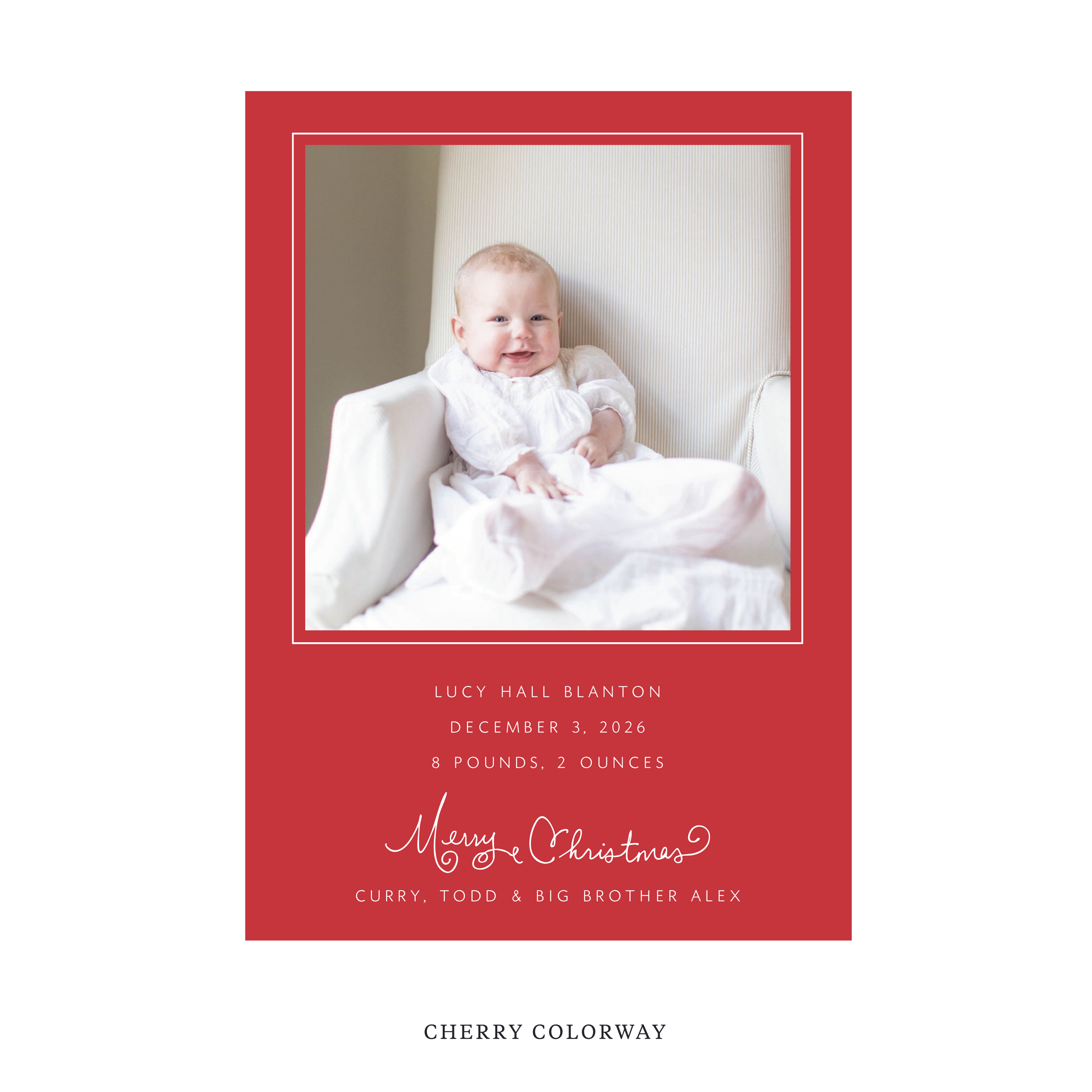 Sinclair Classic Flat Print Holiday Card, Large Birth Announcement