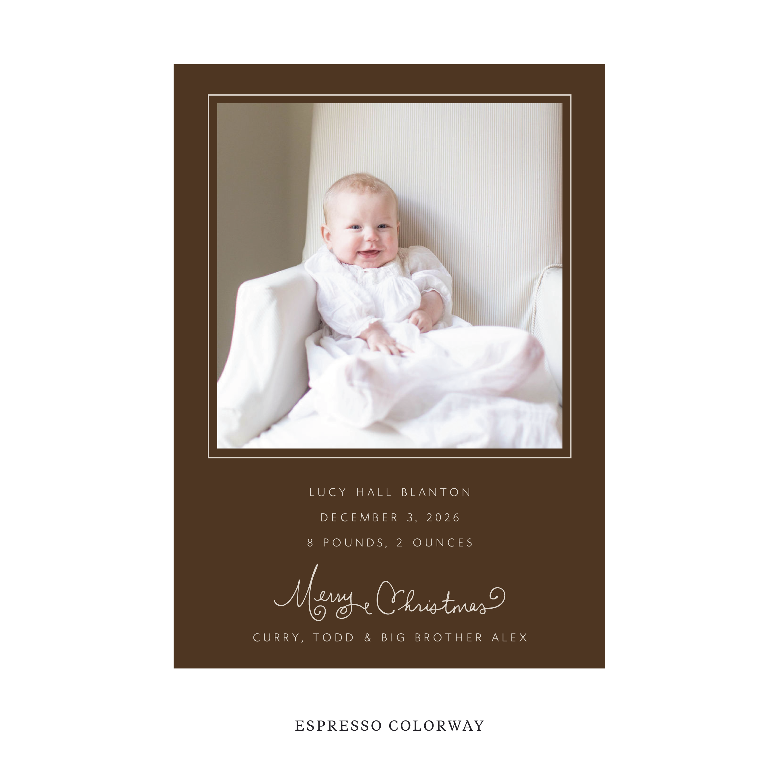 Sinclair Classic Flat Print Holiday Card, Large Birth Announcement