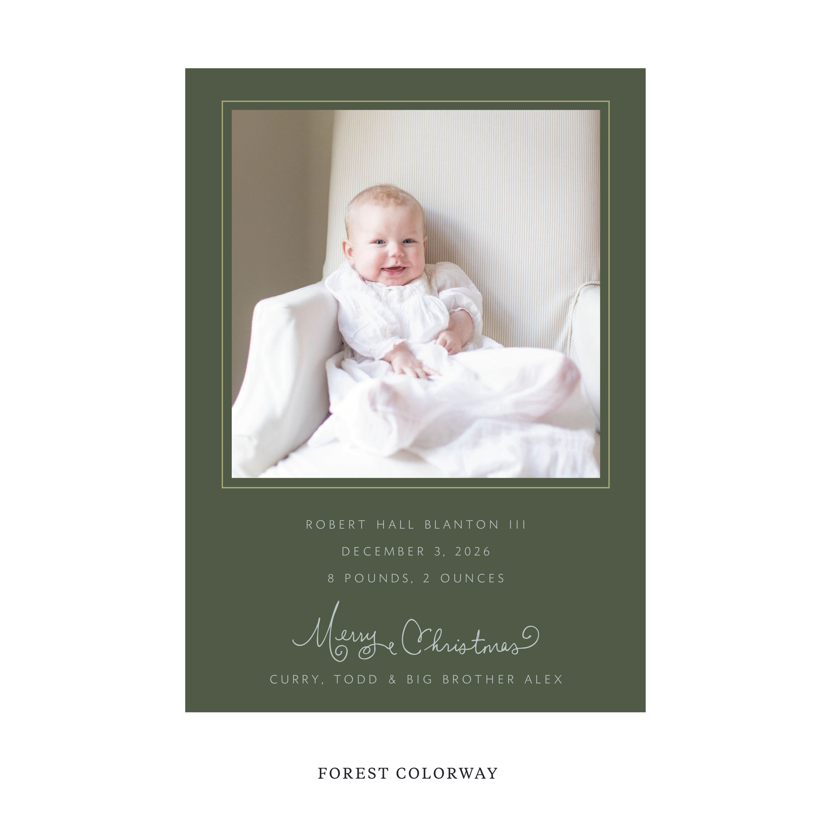 Sinclair Classic Flat Print Holiday Card, Large Birth Announcement