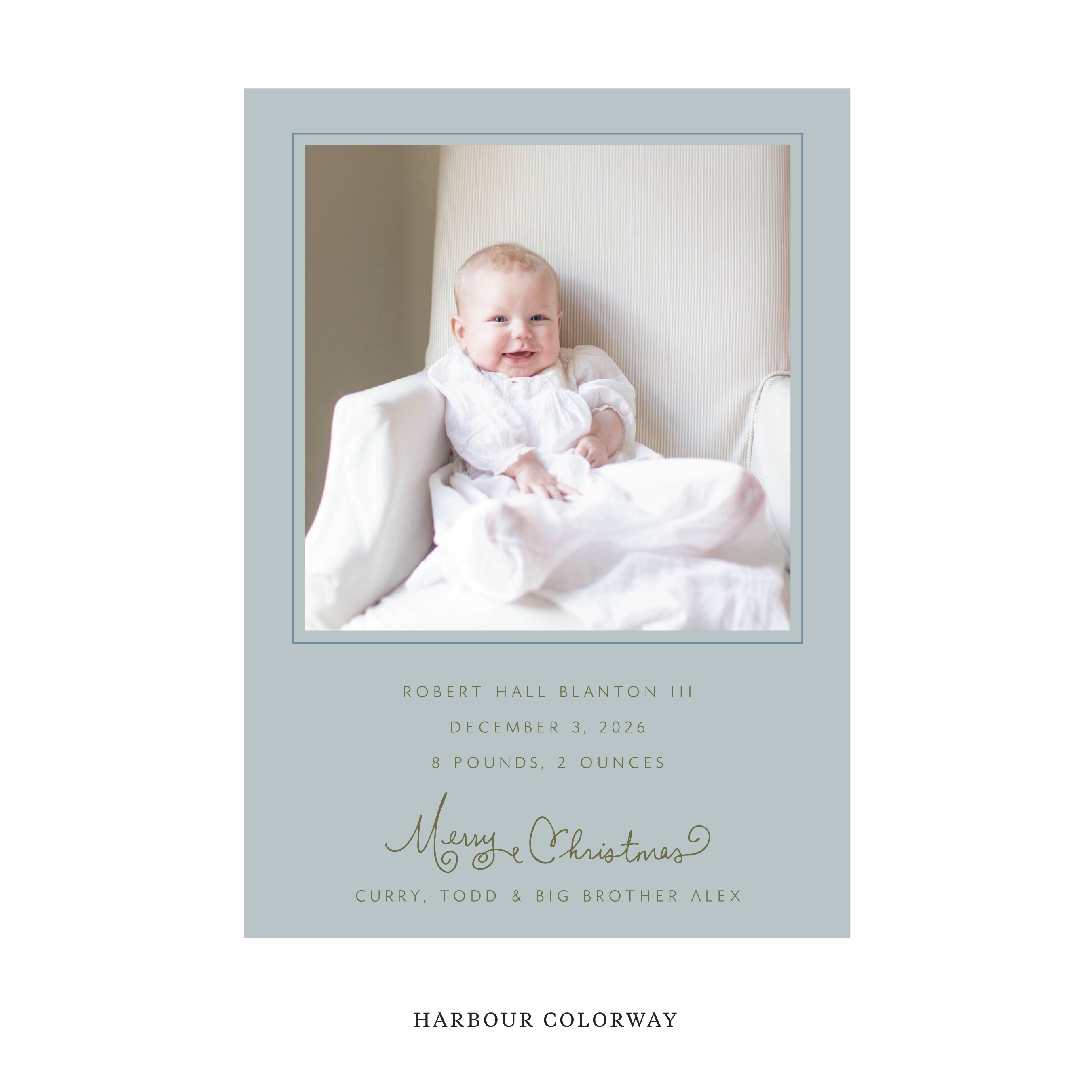 Sinclair Classic Flat Print Holiday Card, Large Birth Announcement