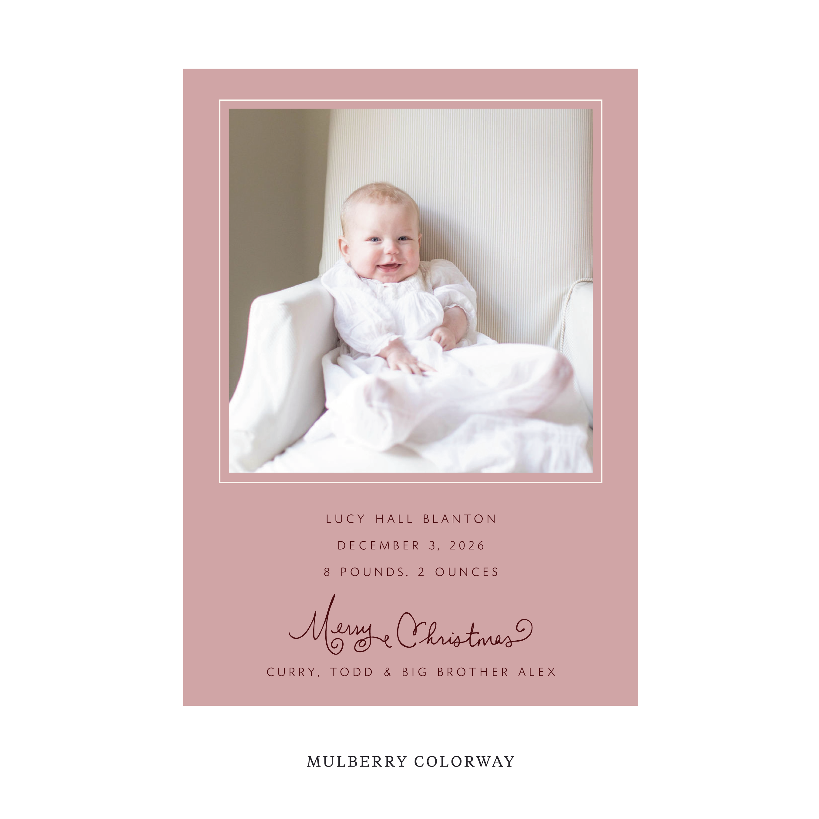 Sinclair Classic Flat Print Holiday Card, Large Birth Announcement