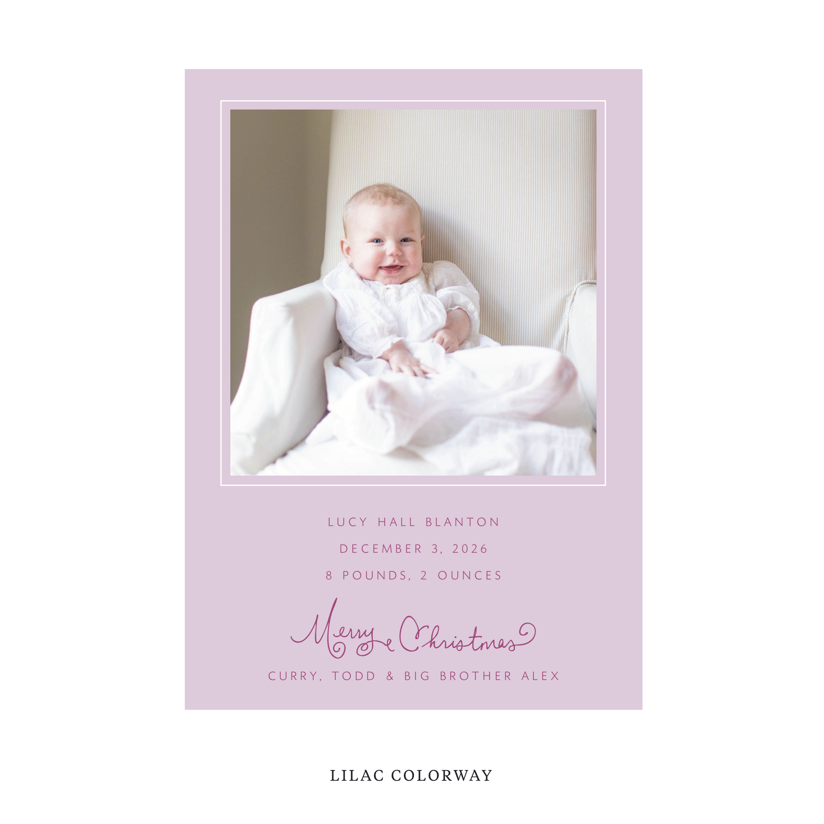 Sinclair Classic Flat Print Holiday Card, Large Birth Announcement