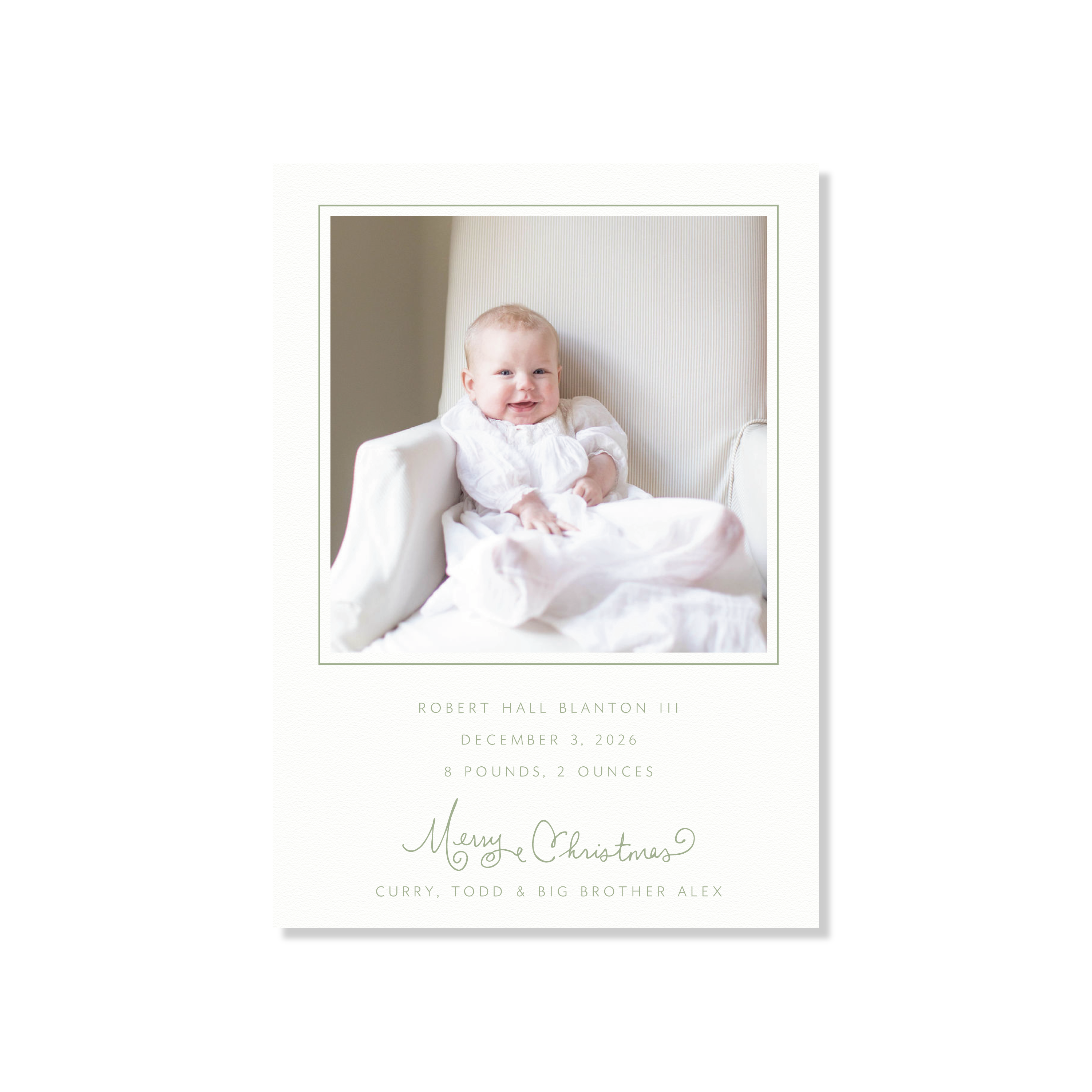 Sinclair Birth Announcement Letterpress Holiday Card, Large (White Paper)