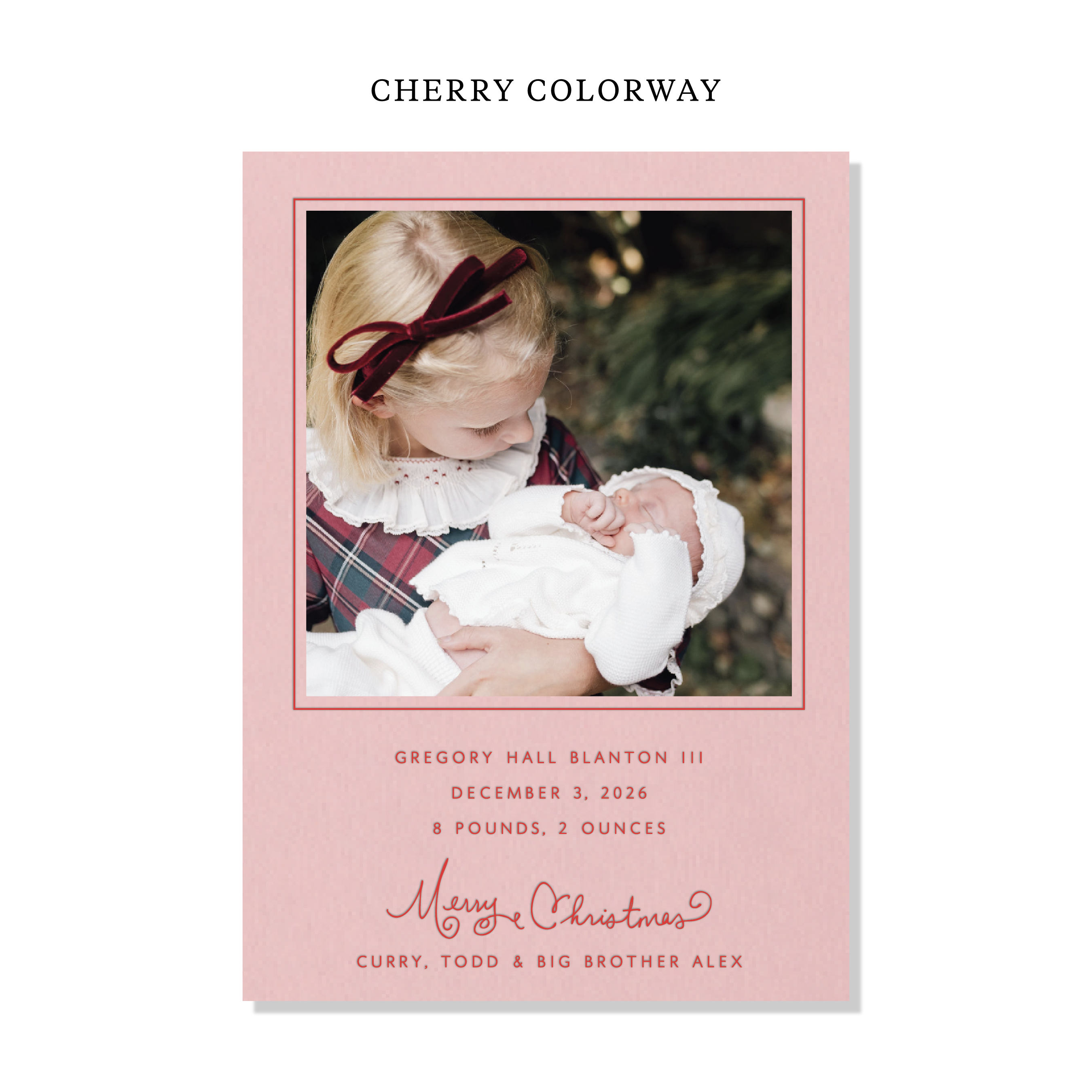 Sinclair Birth Announcement Letterpress Holiday Card, Large (Colored Paper)