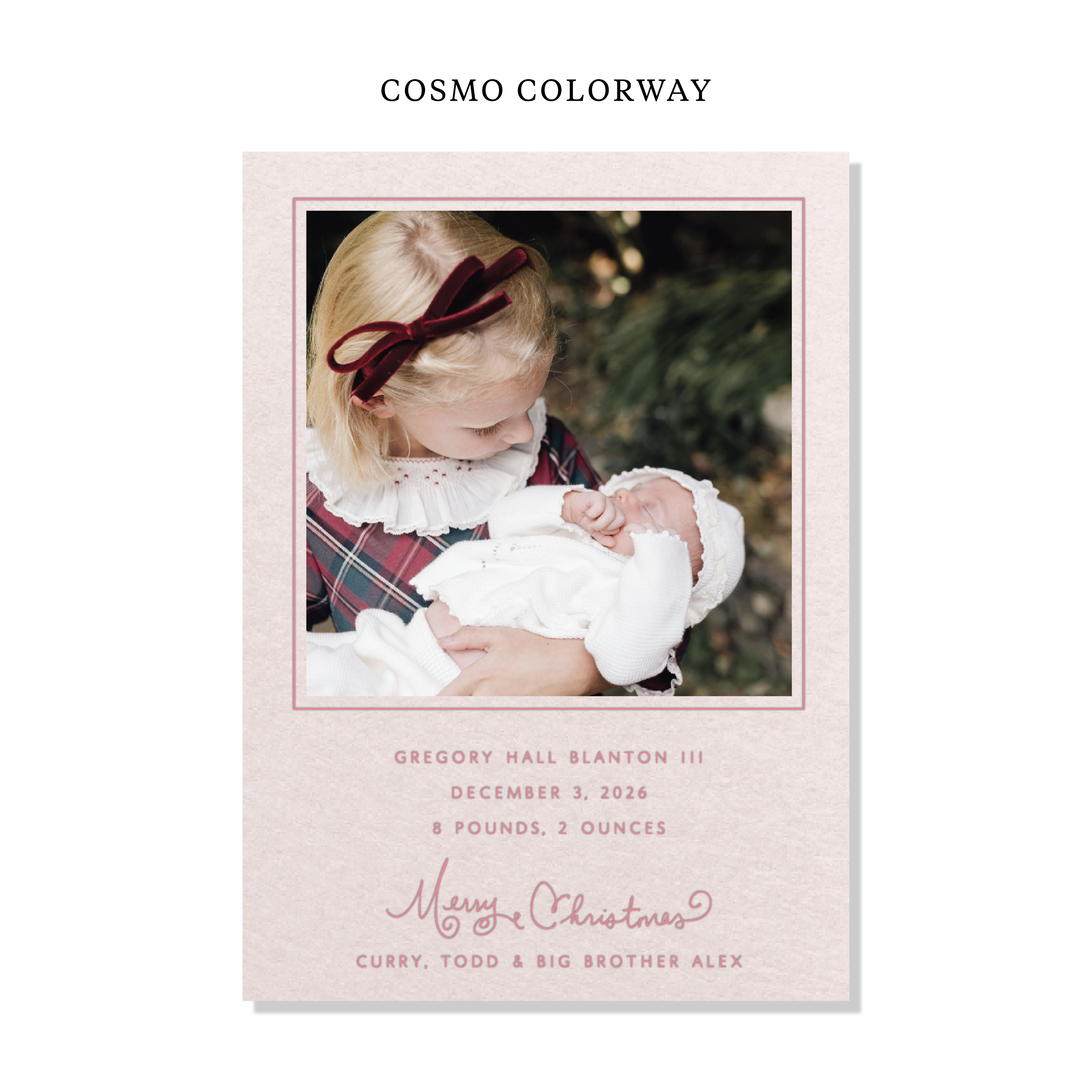 Sinclair Birth Announcement Letterpress Holiday Card, Large (Colored Paper)