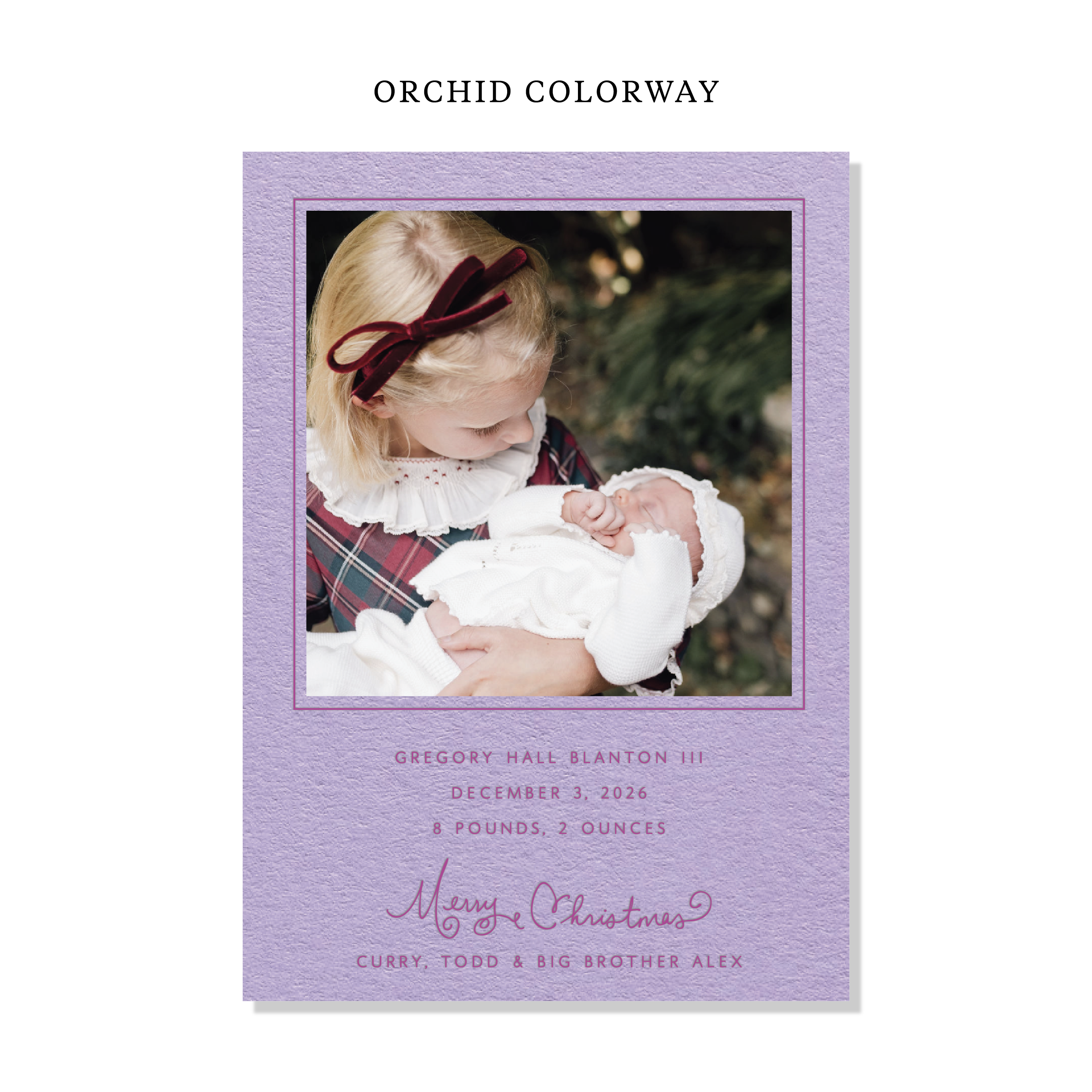 Sinclair Birth Announcement Letterpress Holiday Card, Large (Colored Paper)