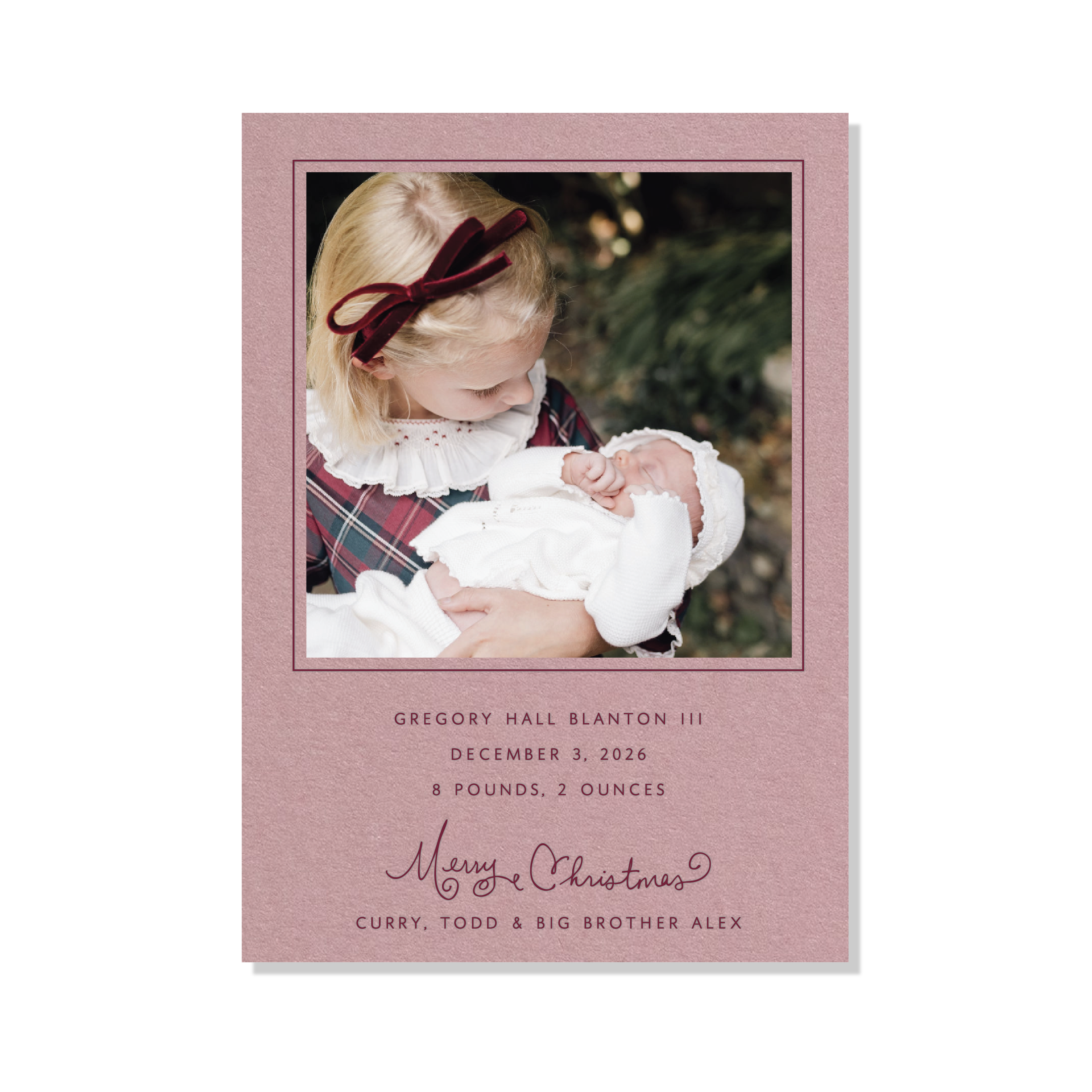 Sinclair Birth Announcement Letterpress Holiday Card, Large (Colored Paper)