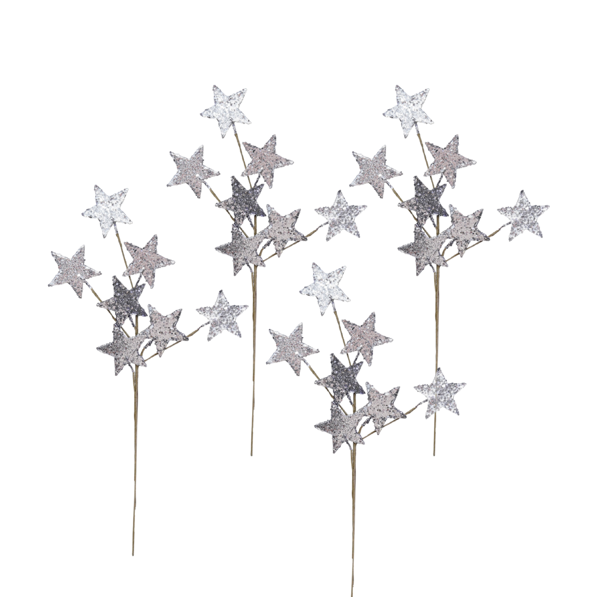 Starlight Silver Star Sprays, Set of 4